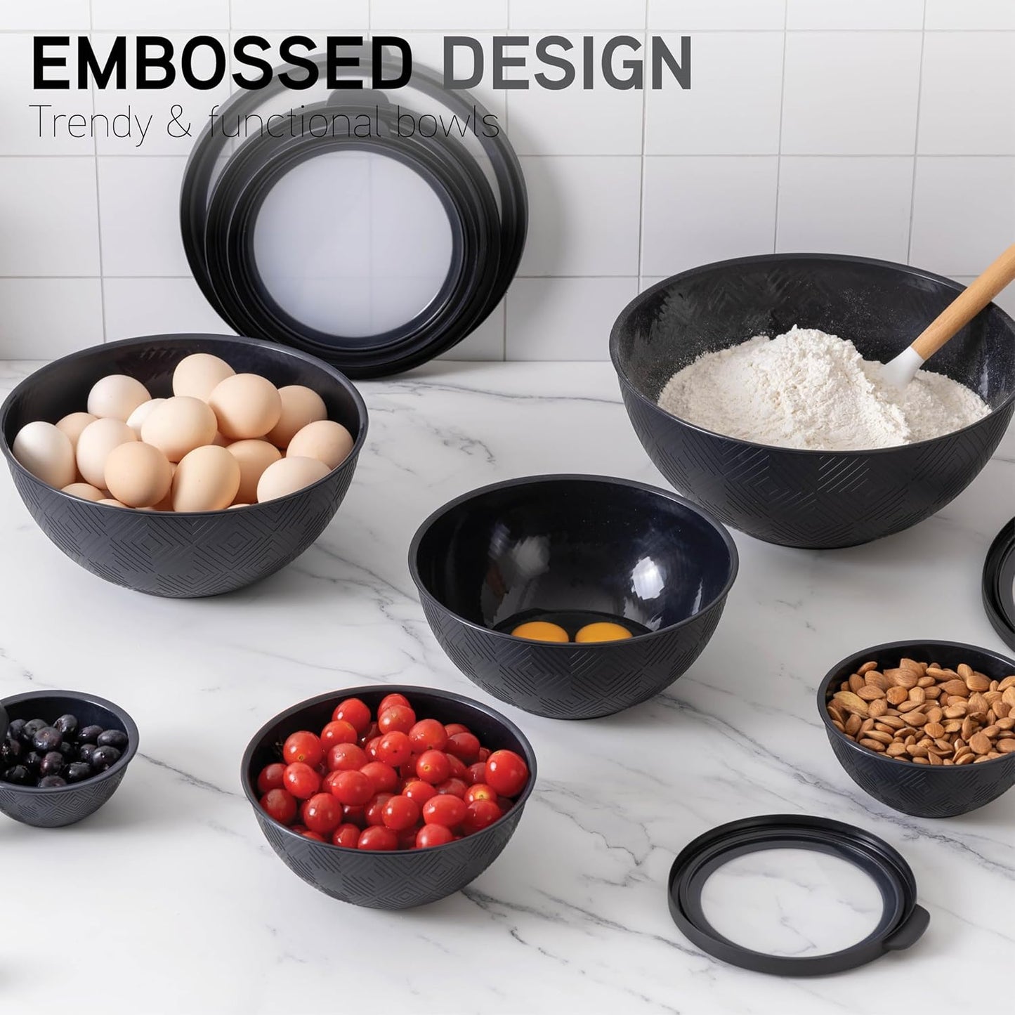 COOK WITH COLOR Mixing Bowls with TPR Lids - 12 Piece Plastic Nesting Bowls Set Includes 6 Prep Bowls and 6 Lids, Microwave Safe Mixing Bowl Set (Mint)