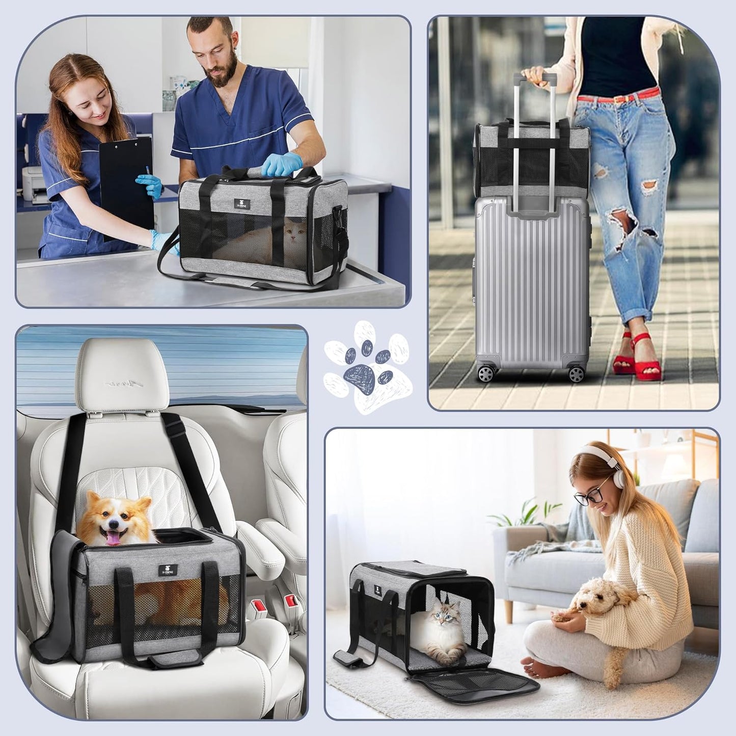 X-ZONE PET Cat Carrier Dog Carrier Pet Carrier for Small Medium Cats Dogs Puppies of 15 Lbs,Airline Approved Soft Sided Pet Travel Carrier,Dog Carriers for Small Dogs - Black Grey Purple Blue Brown
