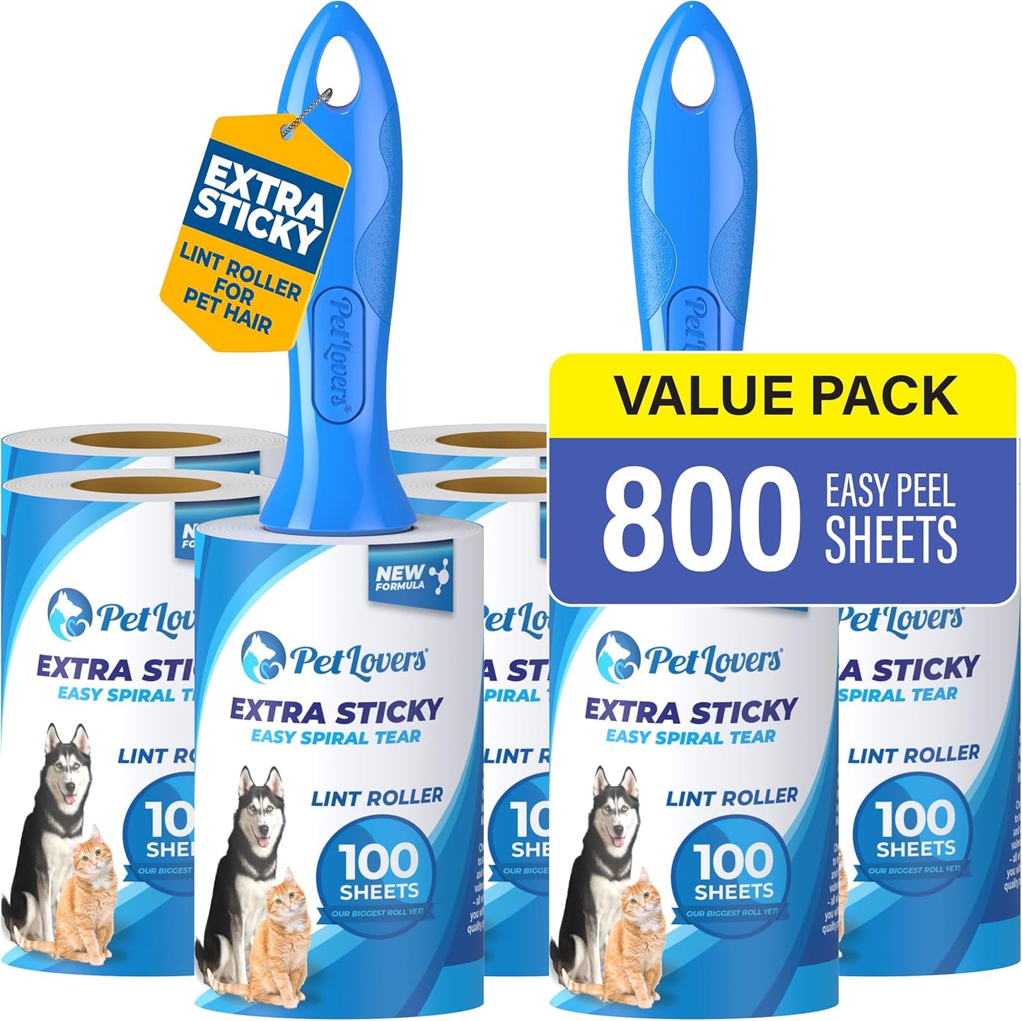 PetLovers Extra Sticky Lint Roller Mega Value Set for Pet Hair Removal, Dog and Cat Lint Remover (1 Pack Reusable)