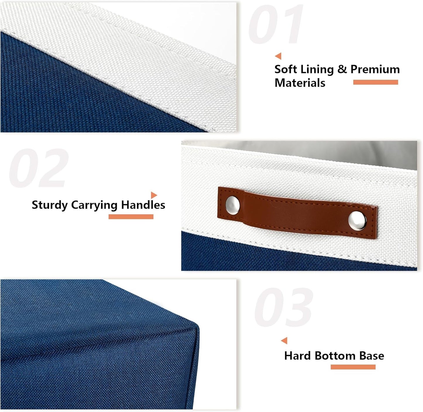 DULLEMELO Storage Baskets for Shelves, Fabric Collapsible Rectangular Storage Bins for Shelves, Closets, Nursery, Home, Office, Empty Gift Baskets (White&Teal)