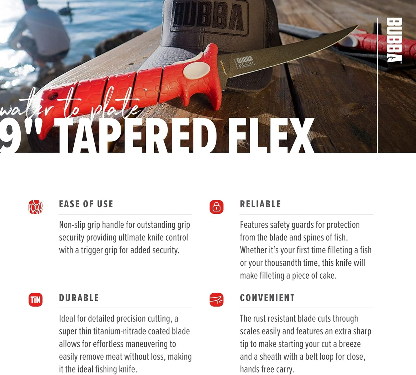 Fishing Fixed Blade 9 Inch Tapered Flex Fillet Knife