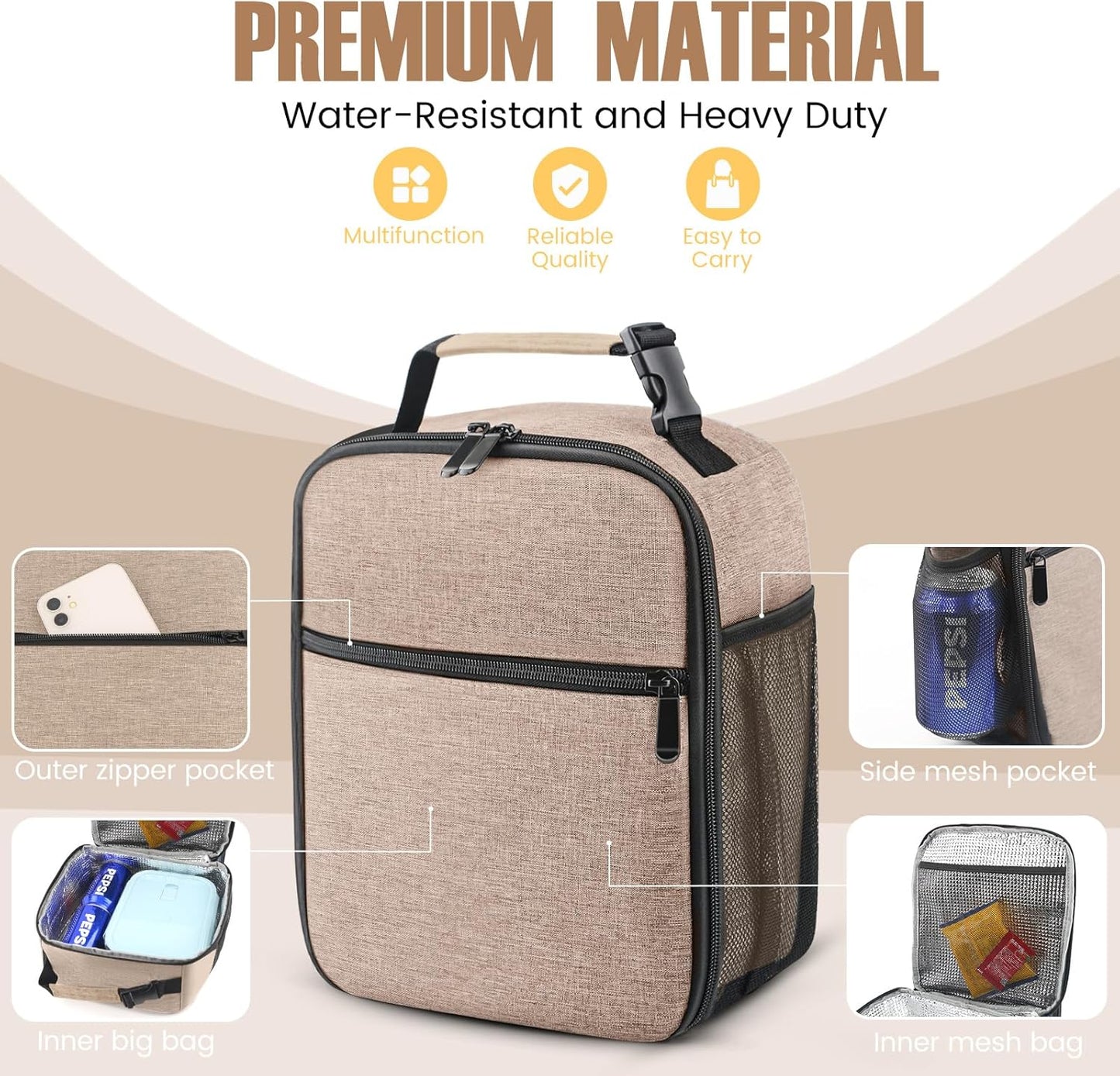 Lunch Bag for Men/Women, Reusable Lunch Box for Adult, Small Insulated Lunch Box, Lunch Tote Bag for Office, Work, Picnic