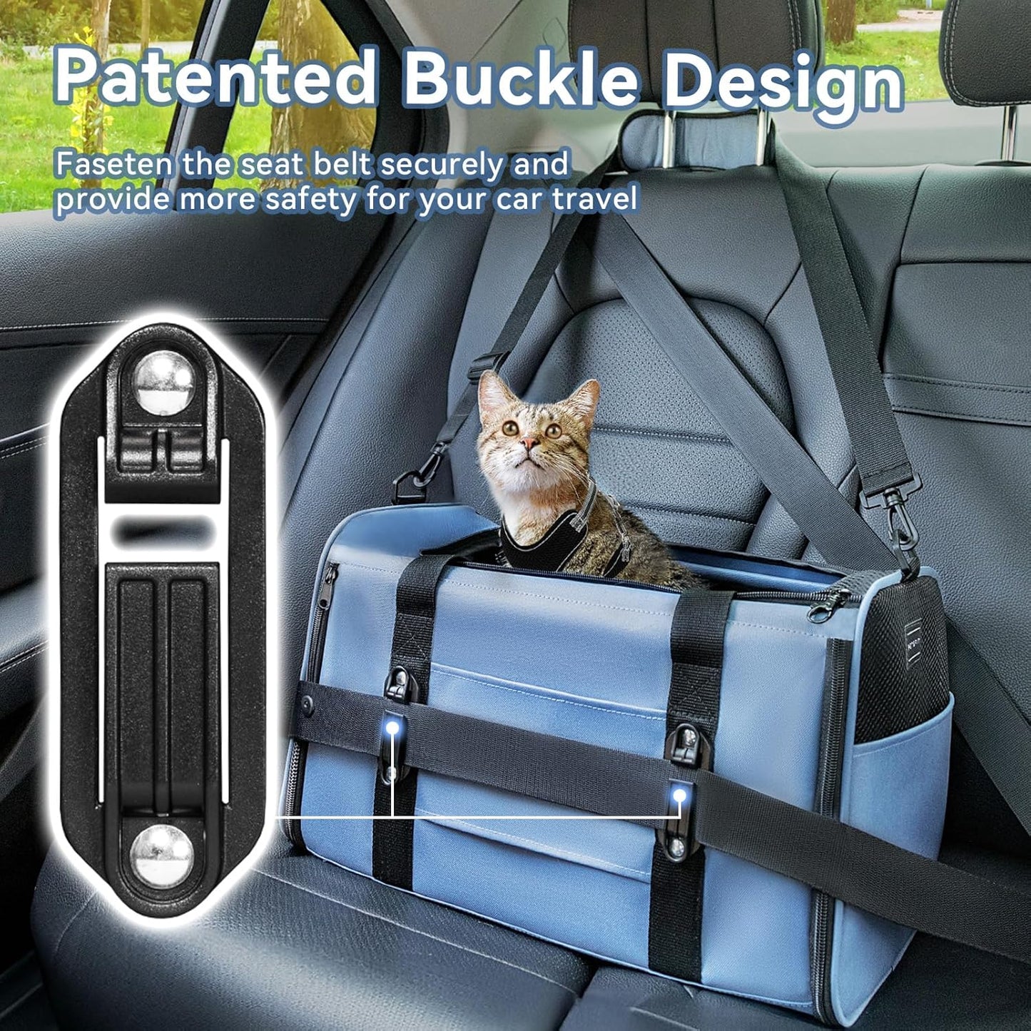 Petsfit Pet Carrier Airline Approved, Soft-Sided Cat Carrier with Patented Car Buckle, Lightweight and Collapsible with Adjustable Shoulder Strap, Soft Cushion,Green