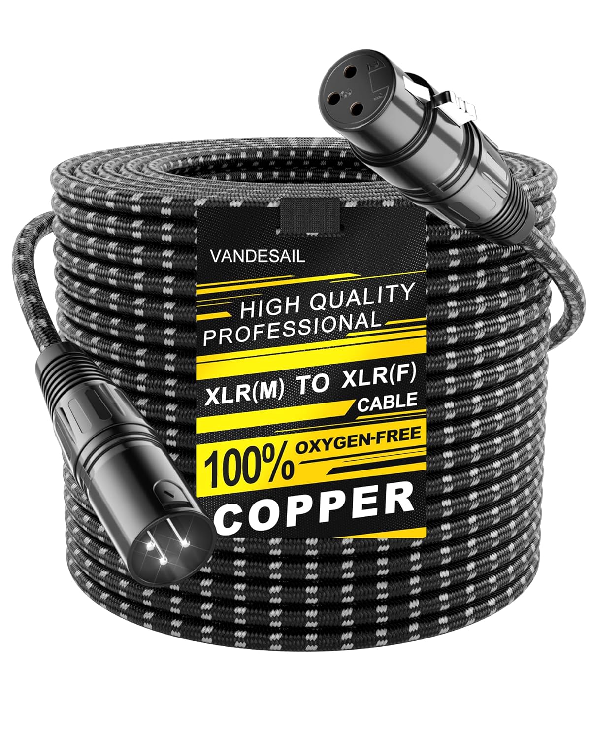 VANDESAIL XLR Cables 25ft 2 Pack, Durable Nylon Braided XLR Microphone Cable, Mic Cable, Shielded and Fully Balanced OFC Male to Female Cord for Recording Mixer Amplifie Speaker Black White