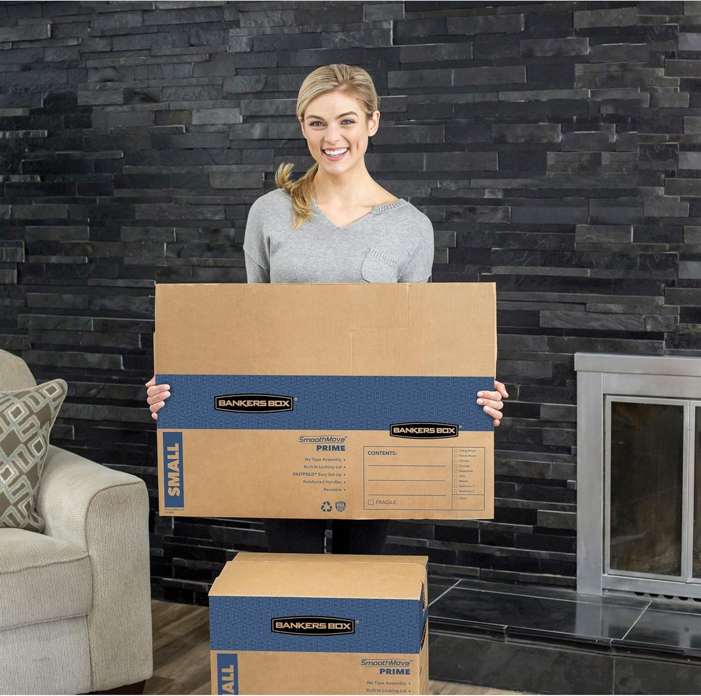 Bankers Box SmoothMove Classic Moving Kit Boxes, Tape-Free Assembly, Easy Carry Handles, 8 Small 4 Medium, 12 Pack(7716403)