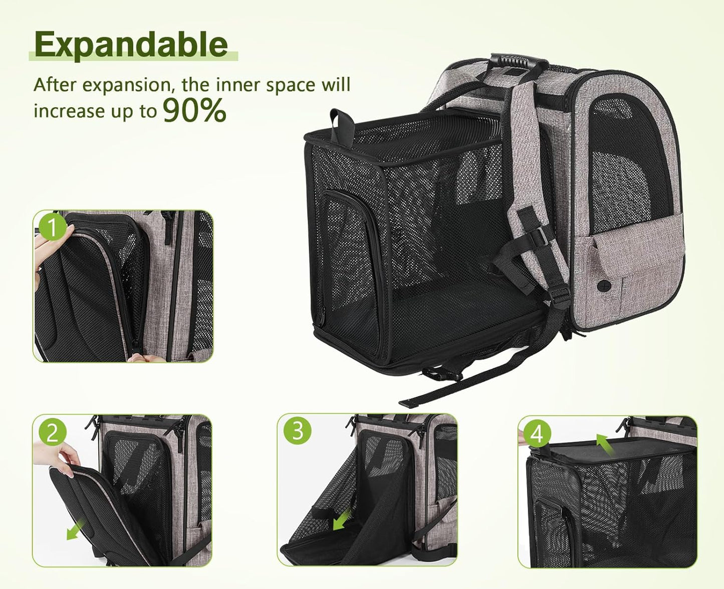 Pecute Pet Carrier Backpack, Dog Carrier Backpack Expandable with Breathable Mesh for Pets <6kg, Pet Backpack Carrier for Hiking Travel Camping Outdoor