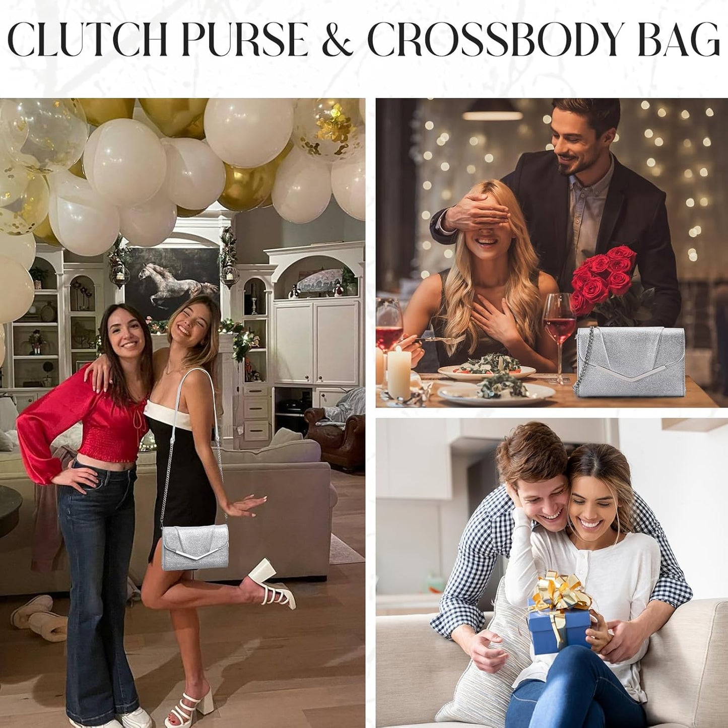 Vaschy Clutch Purse for Women,Fashion Envelope Evening Small Formal Handbag Fold-over Crossbody Shoulder Bag Wedding,Party