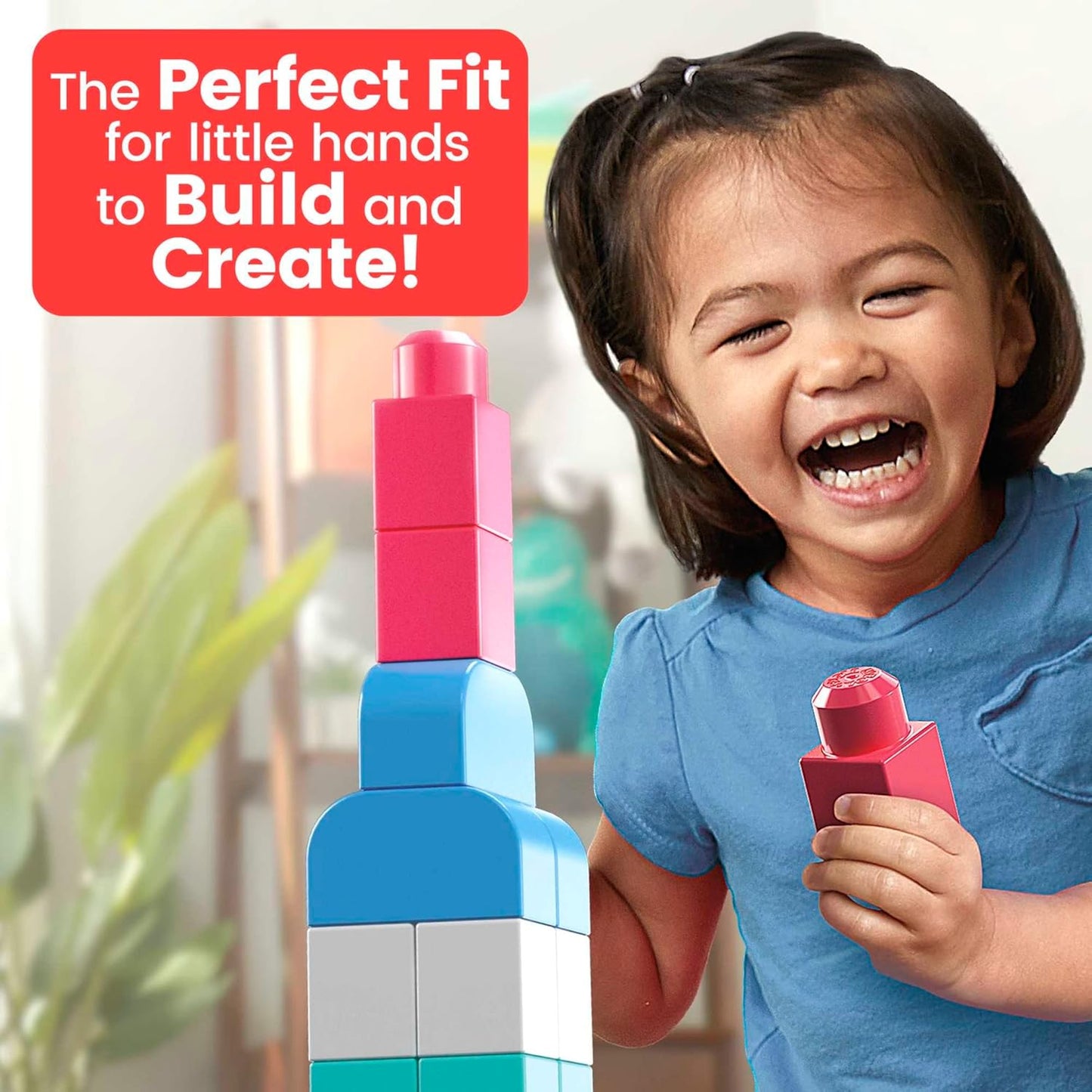MEGA BLOKS First Builders Toddler Blocks Toys Set, Big Building Bag with 80 Pieces and Storage, Blue, Ages 1+ Years