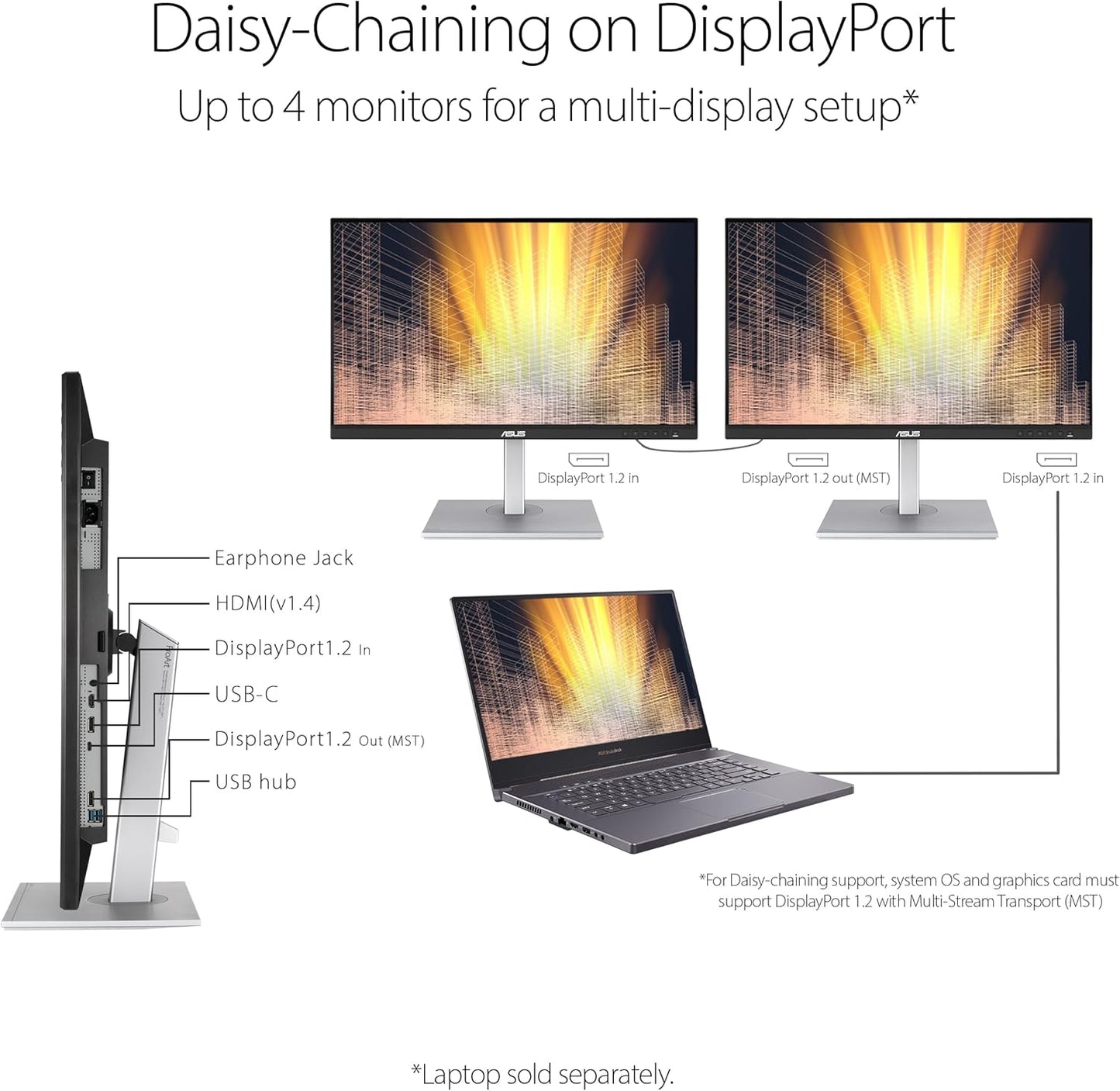 ASUS ProArt Display 27" Monitor PA278CV - WQHD (2560 x 1440), IPS, 100% sRGB, 100% Rec. 709, ΔE < 2, Calman Verified, USB Hub, USB-C, DisplayPort Daisy-Chaining, HDMI, Eye Care, Height Adjustable , BLACK/SLIVER