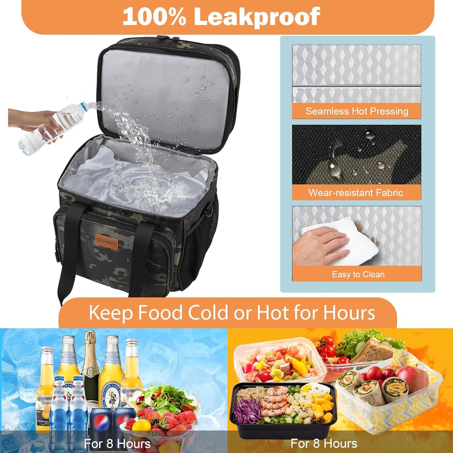 Expandable Large Lunch Bag, Double Deck Insulated Lunch Box Leakproof Durable Soft Cooler Bag for Men Women Adults Work Construction Beach Picnic Daytrip,16L,Black, GLENKEY