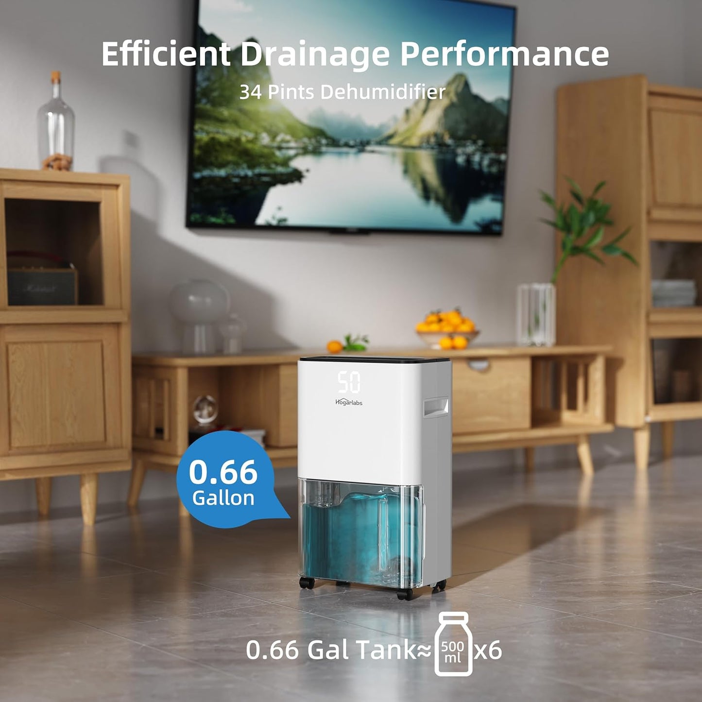HOGARLABS 32 Pints Home Dehumidifier for Basement Continuous Dehumidify, Intelligent Humidity Control,Smart Dehumidifier with Drain Hose for Liveroom, Bedroom & Bathroom.