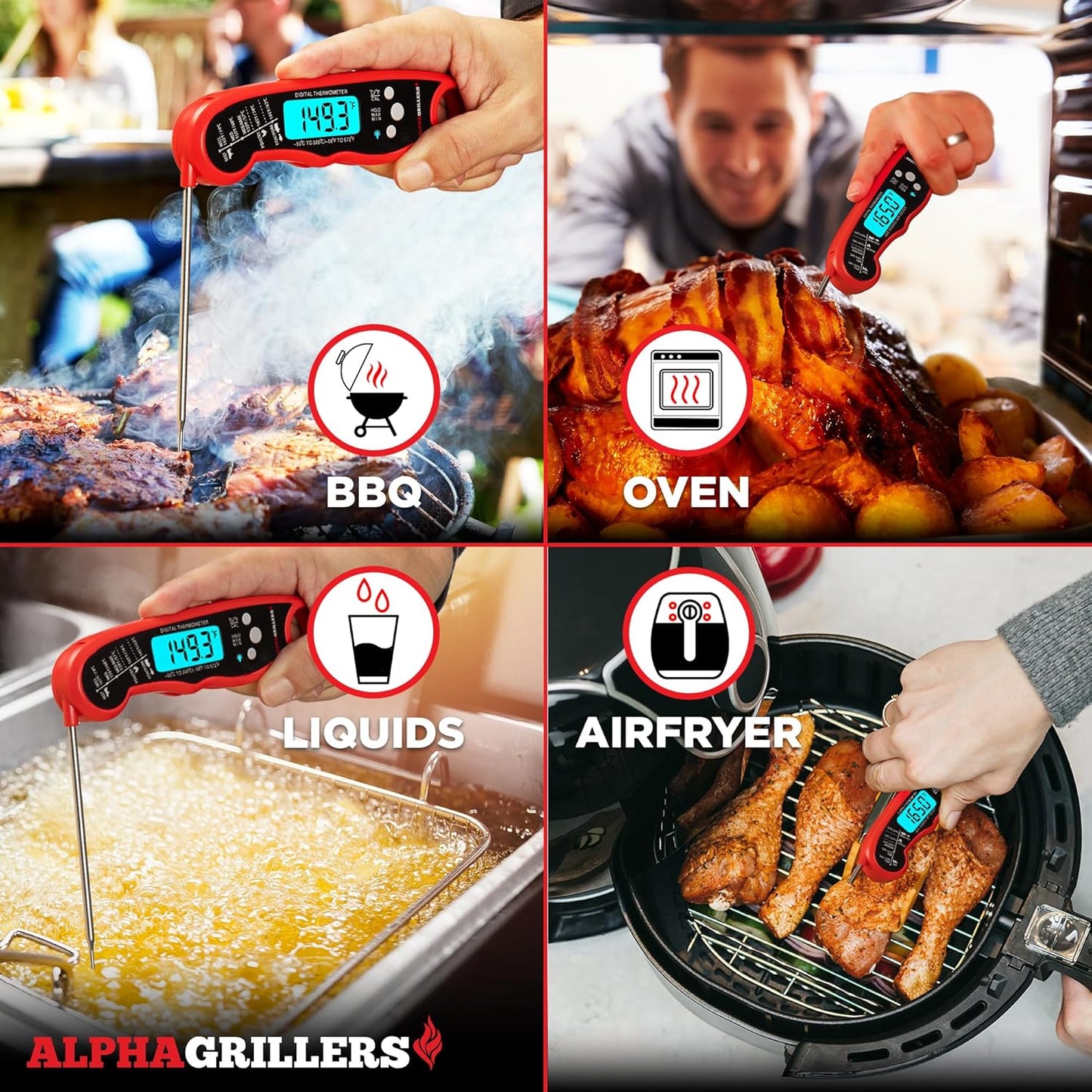 Alpha Grillers Meat Thermometer Digital - Instant Read Food Thermometer for Cooking Grilling Air Fryer Griddle Probe Kitchen Gadgets Essentials BBQ Accessories Grill Gifts for Men Him Dad Birthday