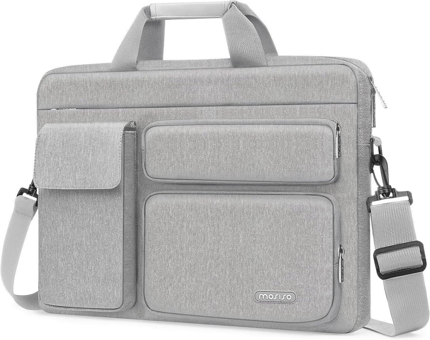 MOSISO Laptop Bag 13.3 inch, 13-13.3 inch Computer Shoulder Bag Compatible with MacBook Air/Pro 13/Pro 14, HP Dell ASUS Notebook &2 Raised&1 Flapover&1 Horizontal Pocket&Handle&Belt, Black
