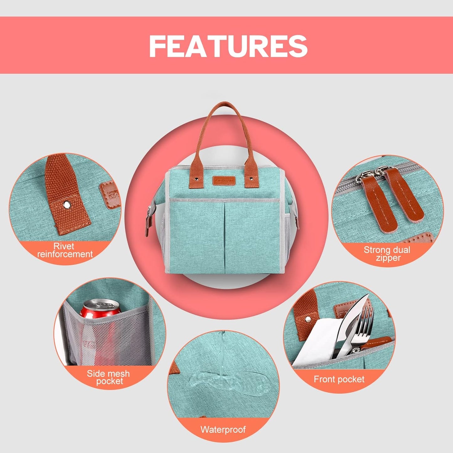 Lunch Bag for Women & Men, Insulated Lunch Box Cooler Tote Bags, Adult Reusable Lunch Boxes with Water Resistant for Work, Travel and Picnic (Grey)