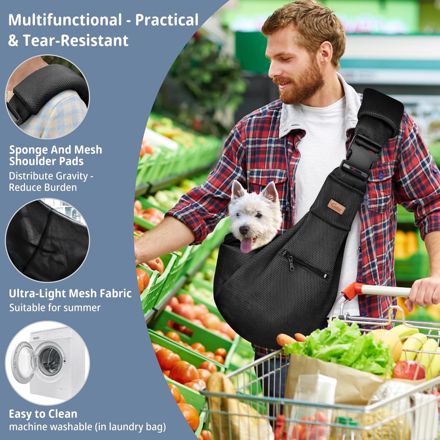 Cuby Adjustable Dog Cat Sling Padded Hard Bottom Pet Carrier Sling Soft Carrying Puppy Bag for Small Dogs Cats Outdoor Travel (Grayish-White)