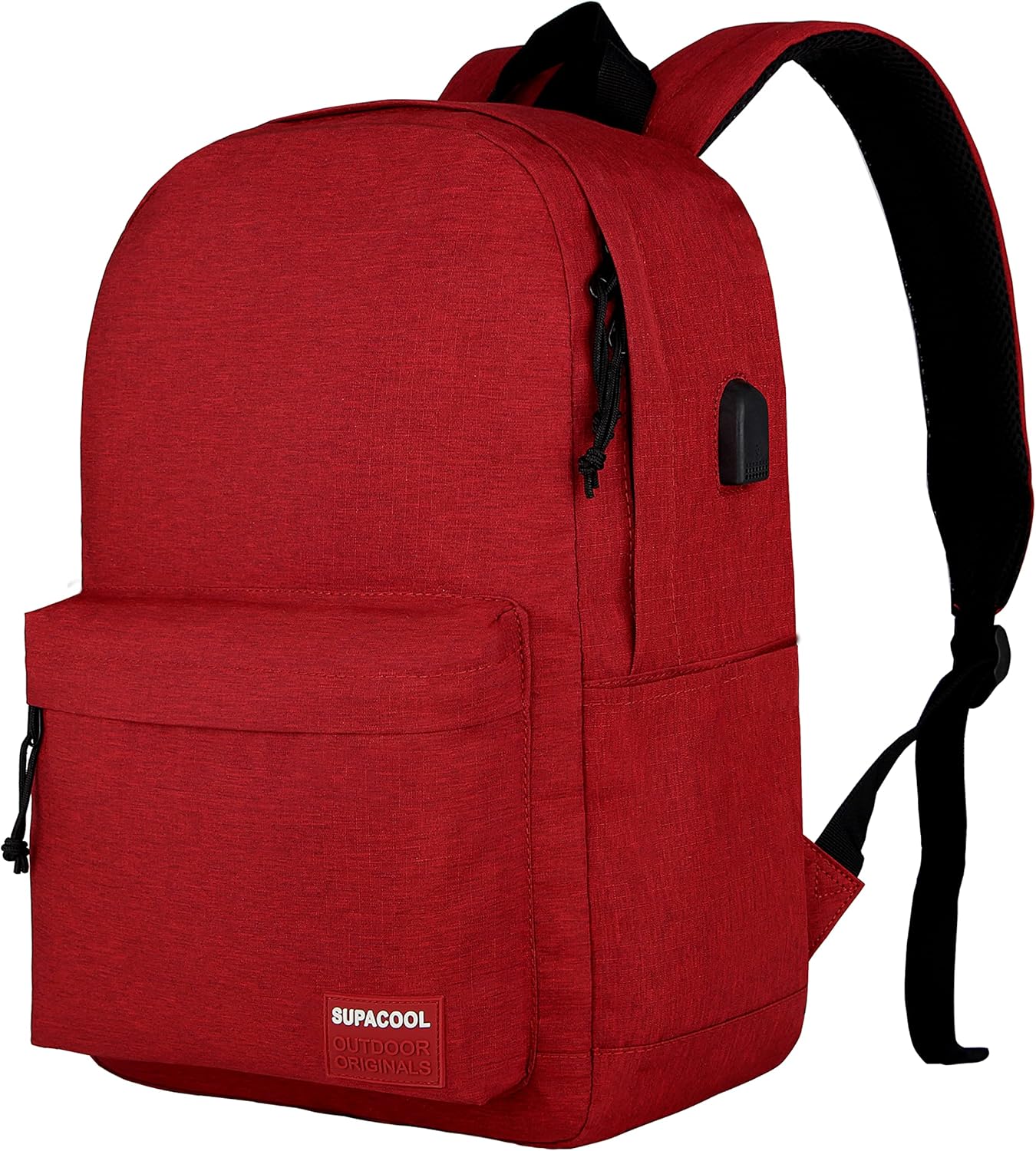 SUPACOOL Casual Laptop Backpack with USB Charging Port for Men and Women, School Bookbag for College, Lightweight Pack Back(Dark Black)