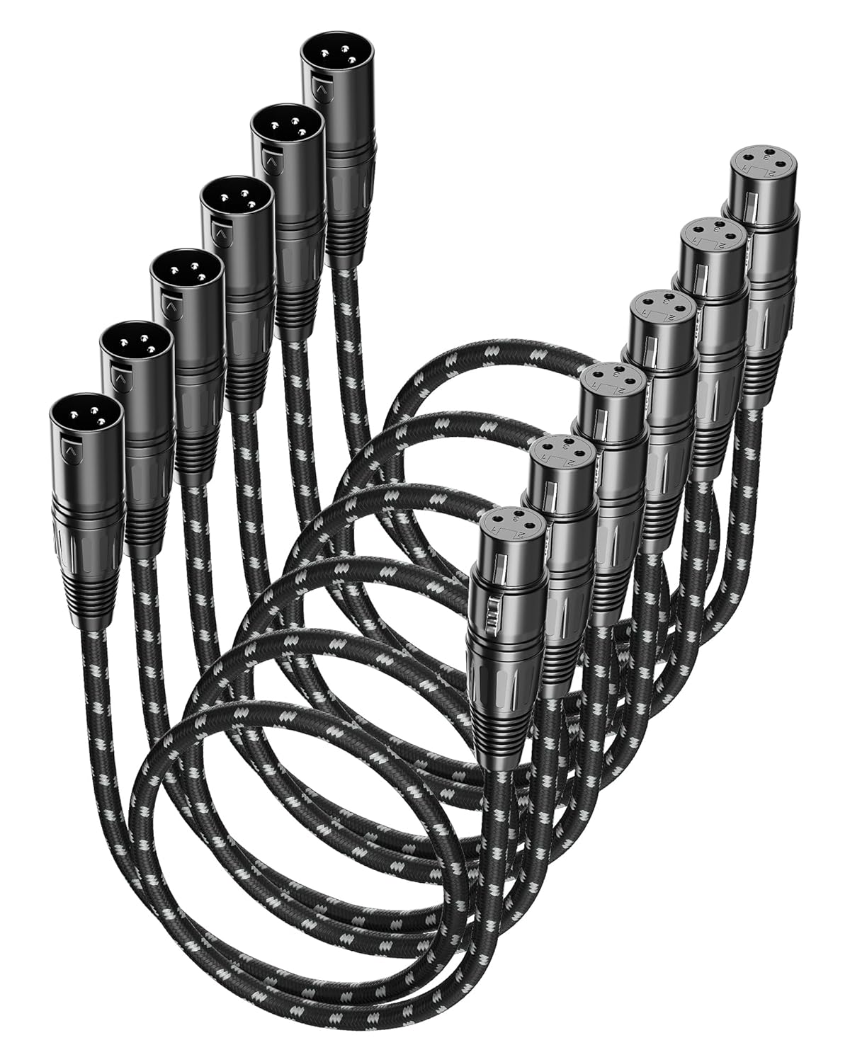 VANDESAIL XLR Cables 25ft 2 Pack, Durable Nylon Braided XLR Microphone Cable, Mic Cable, Shielded and Fully Balanced OFC Male to Female Cord for Recording Mixer Amplifie Speaker Black White
