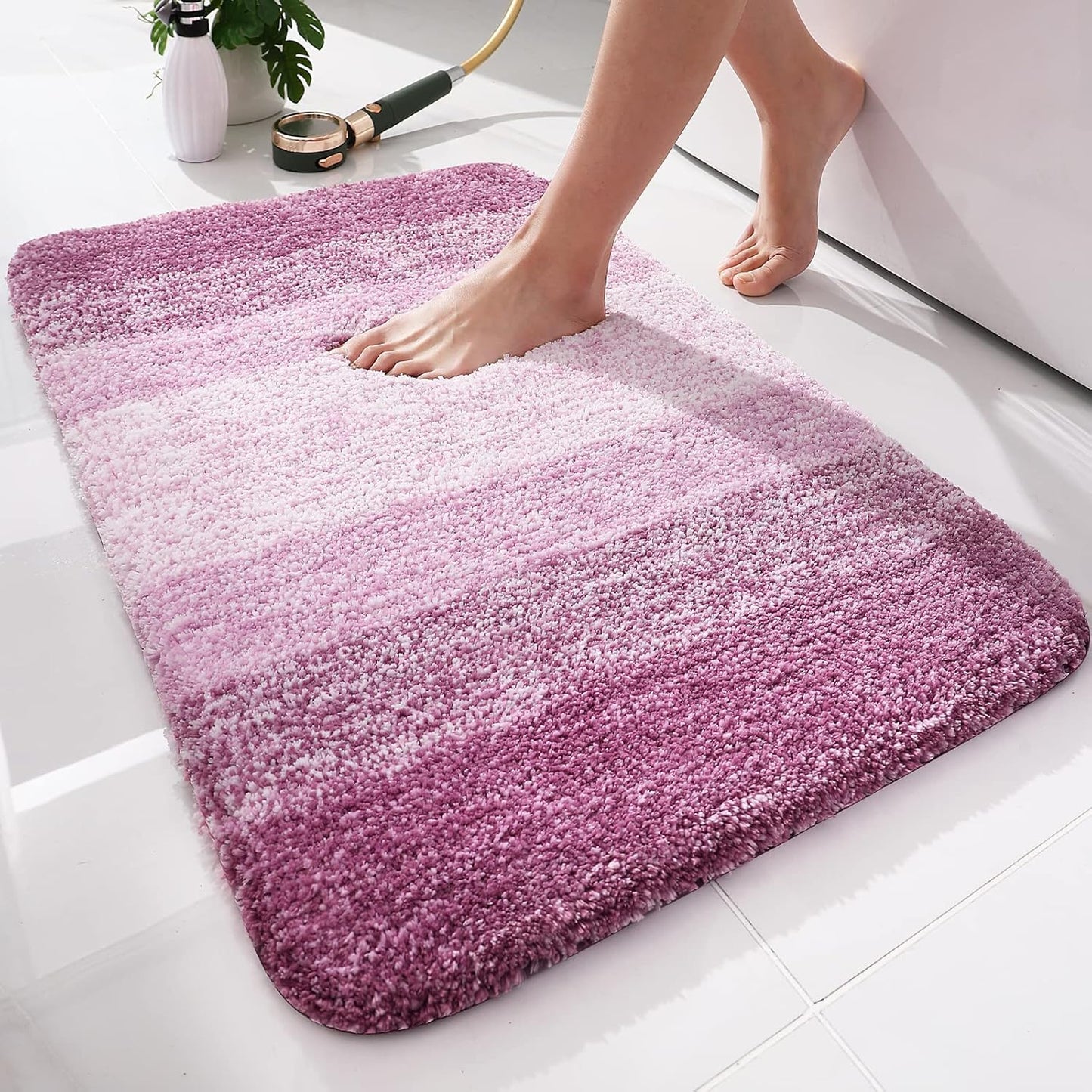 OLANLY Luxury Microfiber Bath Mat, Extra Soft and Absorbent Bathroom Mat, Non-Slip Plush Shaggy Bathroom Rug, Machine Wash Dry, Bath Rugs for Bathroom Floor, Tub and Shower, 16x24, Grey