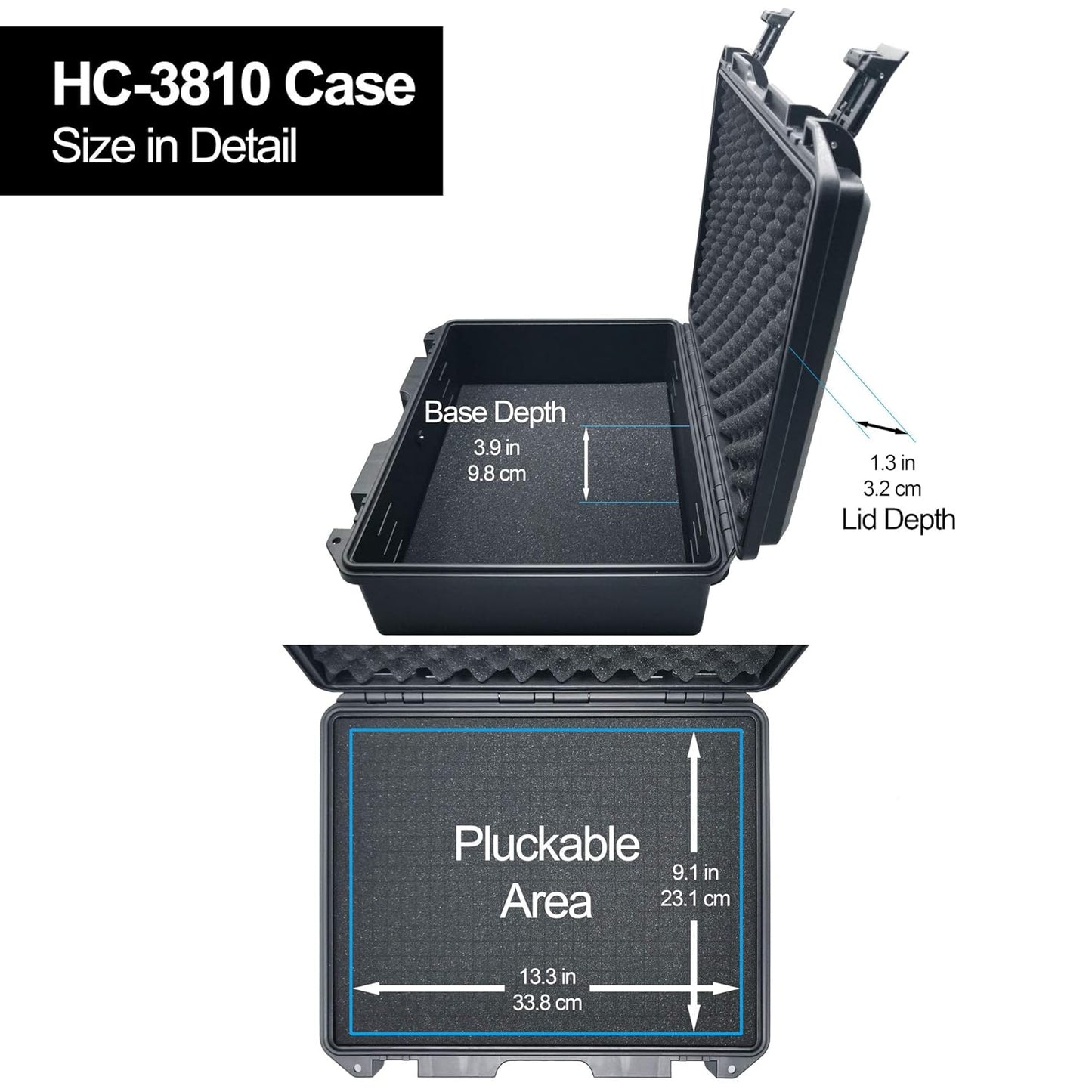 Lykus HC-3810 Waterproof Hard Case with Customizable Foam Insert, Interior Size 38x28x13.5cm, Suitable for Camera, Lens, Drone, mic, Flashlight, Telescope, Action cam, Electronics, Tools, and More