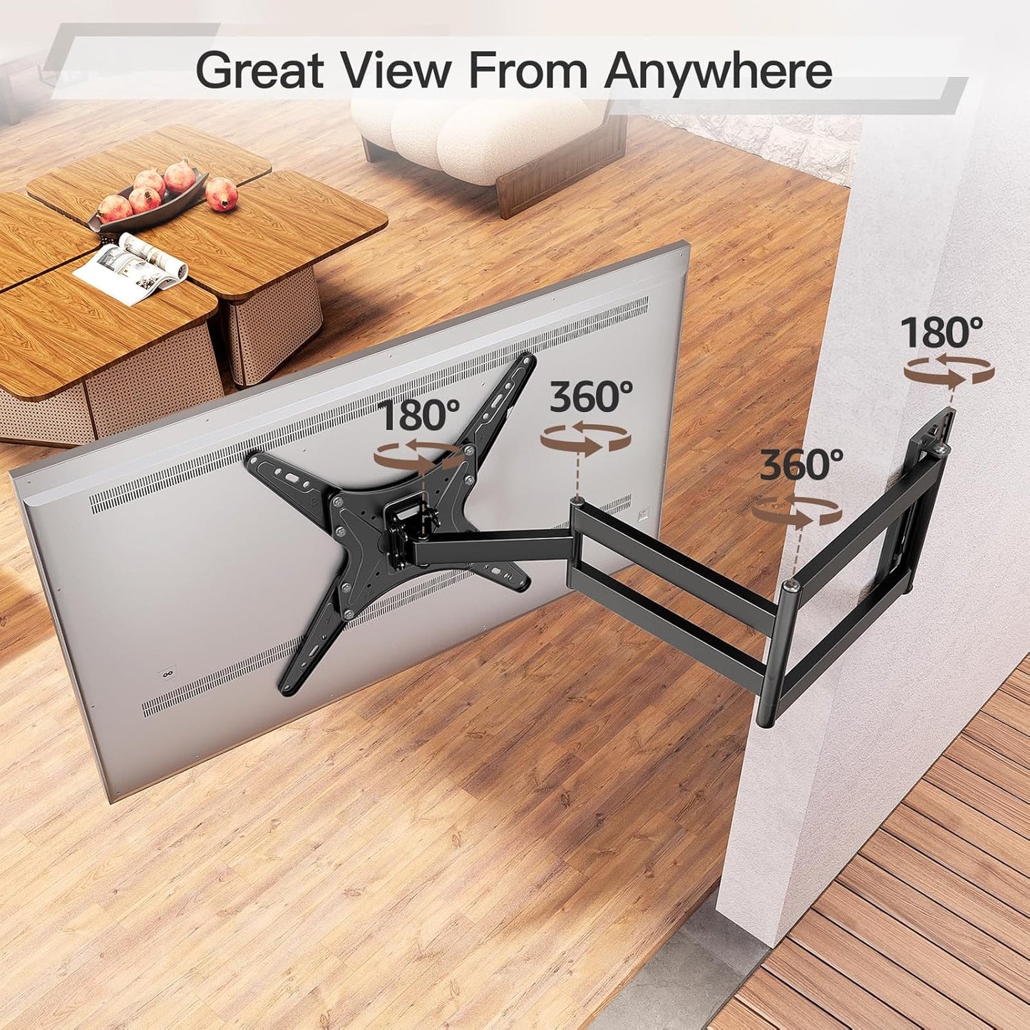 ELIVED Long Arm TV Wall Mount for Most 26-65 Inch TVs, 37.4 Inch Long Extension TV Mount Swivel and Tilt, Max VESA 400x400mm, Full Motion Wall Mount tv Bracket Holds up to 77 lbs.