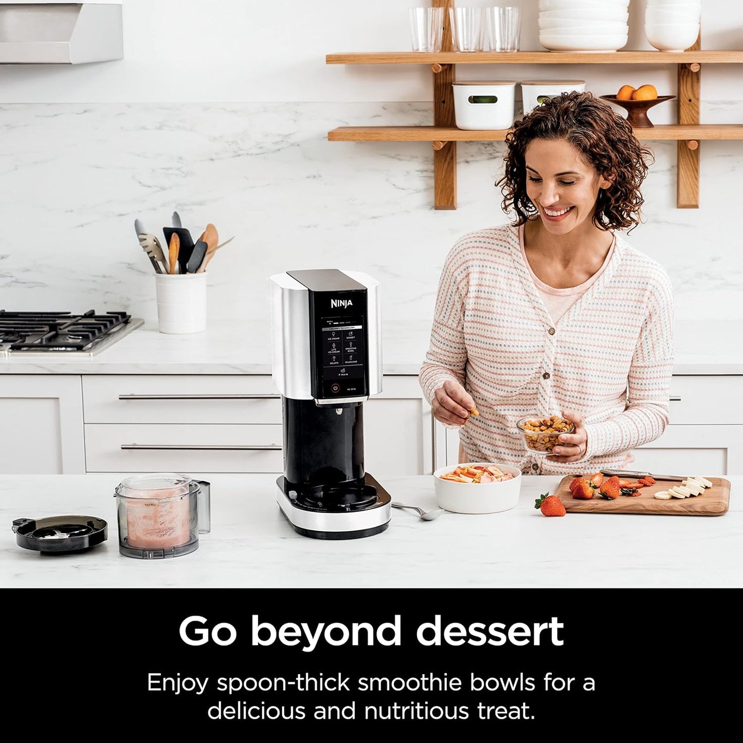 Ninja NC301 CREAMi Ice Cream Maker, for Gelato, Mix-ins, Milkshakes, Sorbet, Smoothie Bowls & More, 7 One-Touch Programs, with (2) Pint Containers & Lids, Compact Size, Perfect for Kids, Silver