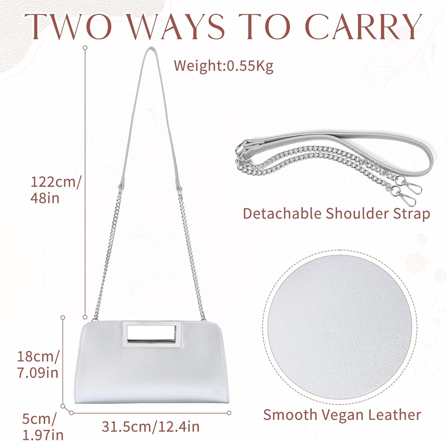 Vaschy Clutch Purse for Women,Fashion Vegan Leather Cut-Out Handle Evening Handbag Crossbody Shoulder Bag for Wedding,Party