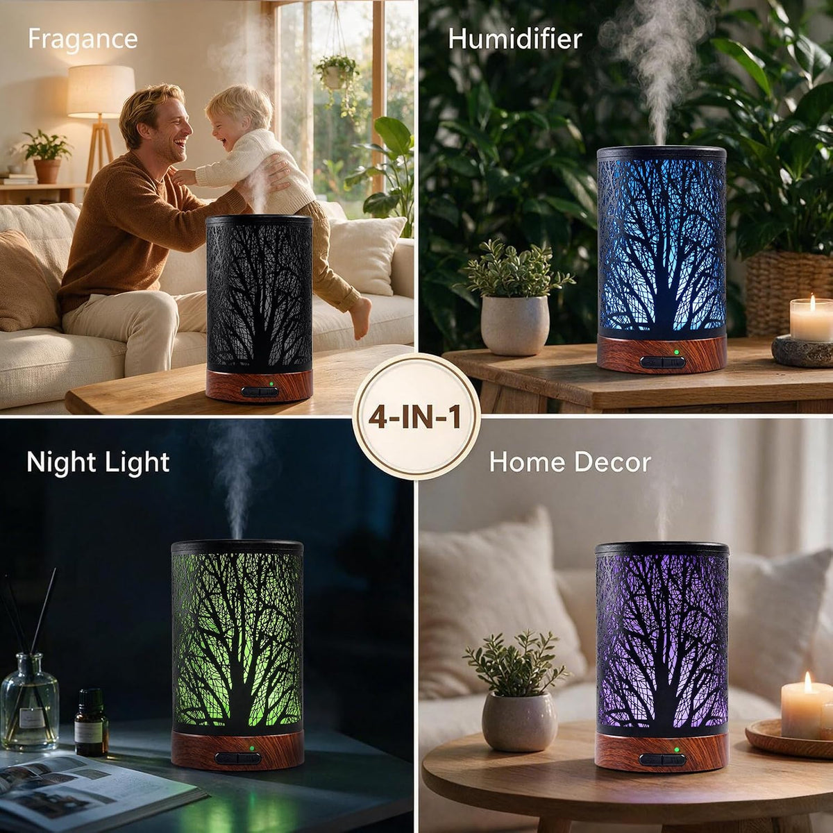 EQUSUPRO Essential Oil Diffuser 150ml Black Metal Aromatherapy Oil Diffuser Ultrasonic Cool Mist Diffuser with Auto Shut-Off Protection,7 Colors Changed LED for Home Office SPA Yoga