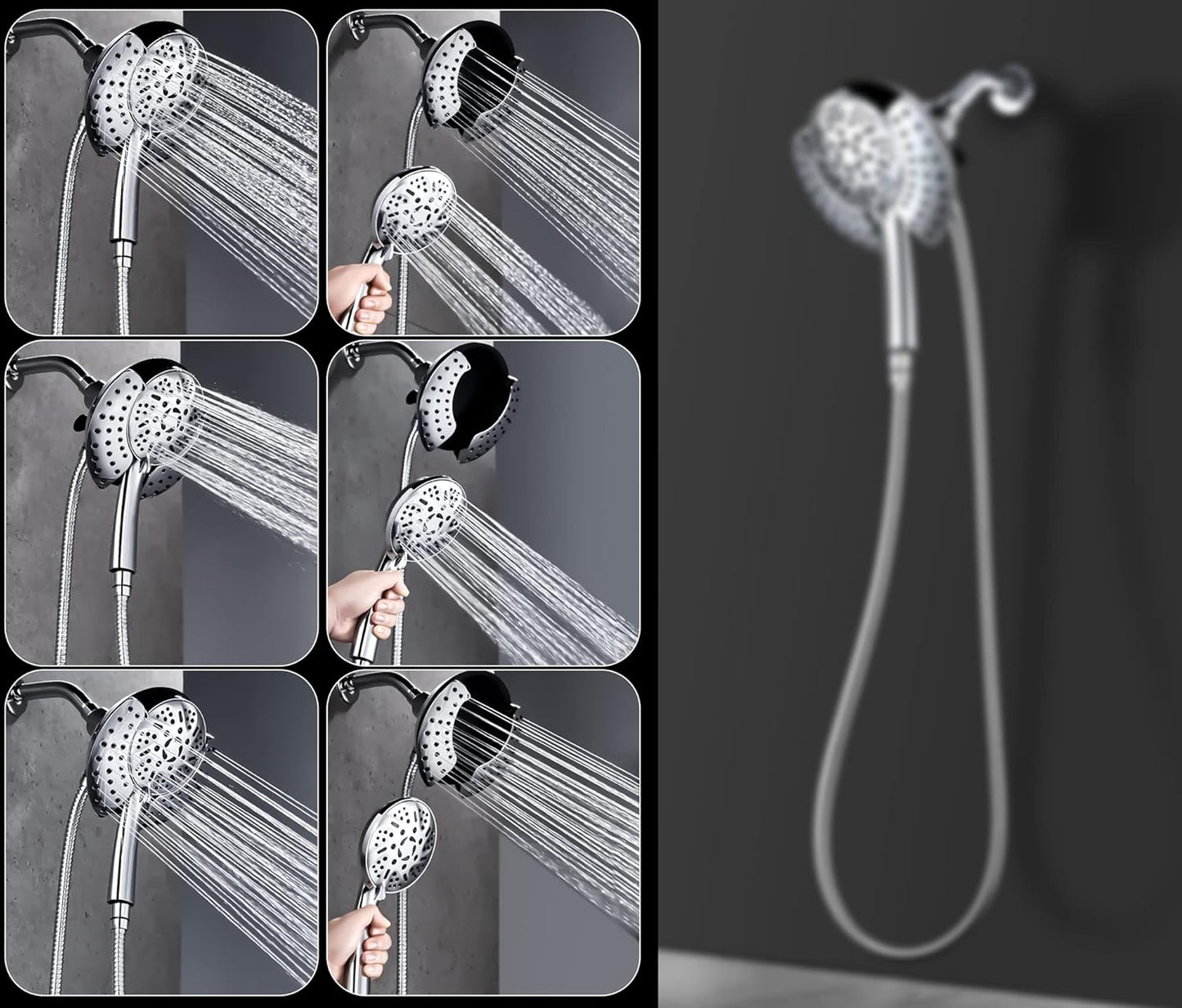 GRICH Shower Heads with Hand Held Spray: 9 Modes High Pressure Shower Head & Rain Shower Head, 2 in 1 Anti-Leak Shower Head with Hose, Height/Angle Adjustable, cUPC Certification Approved