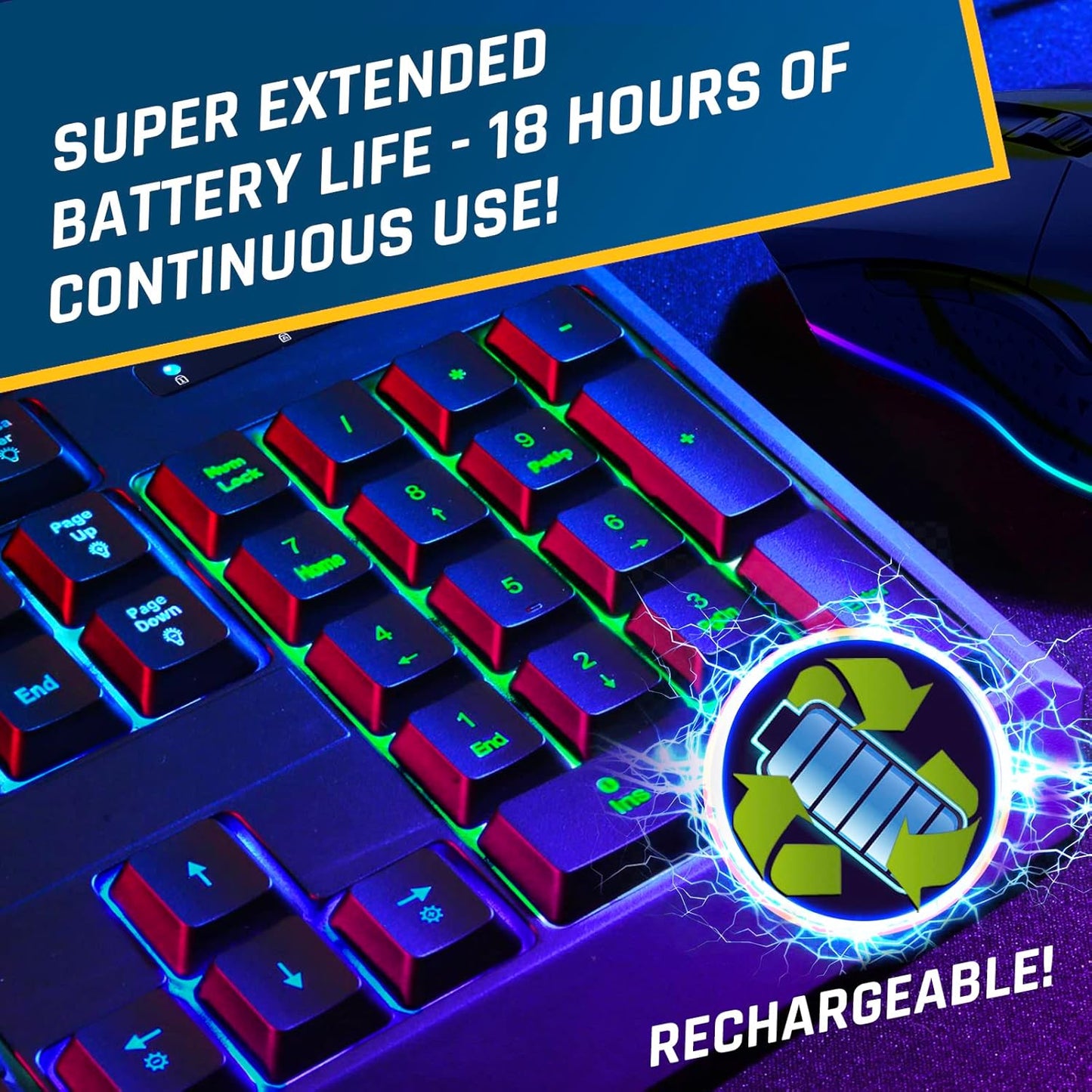 KLIM Chroma Wireless Gaming Keyboard RGB New - Long-Lasting Rechargeable Battery - Quick and Quiet Typing - Water Resistant Backlit Wireless Keyboard for PC PS5 PS4 Mac - Black