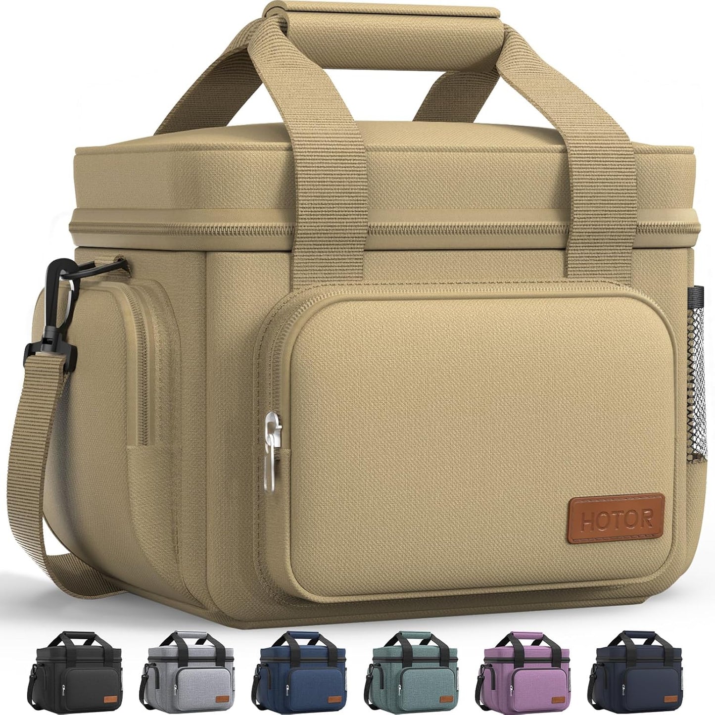HOTOR Lunch Box for Men and Women - Leak-Proof Insulated Lunch Bag with Adjustable Shoulder Strap, Cooler Lunch Bag for Office, Picnic, Hiking, Beach, 1 Layer, Black, 11.0" x 7.1" x 8.3"