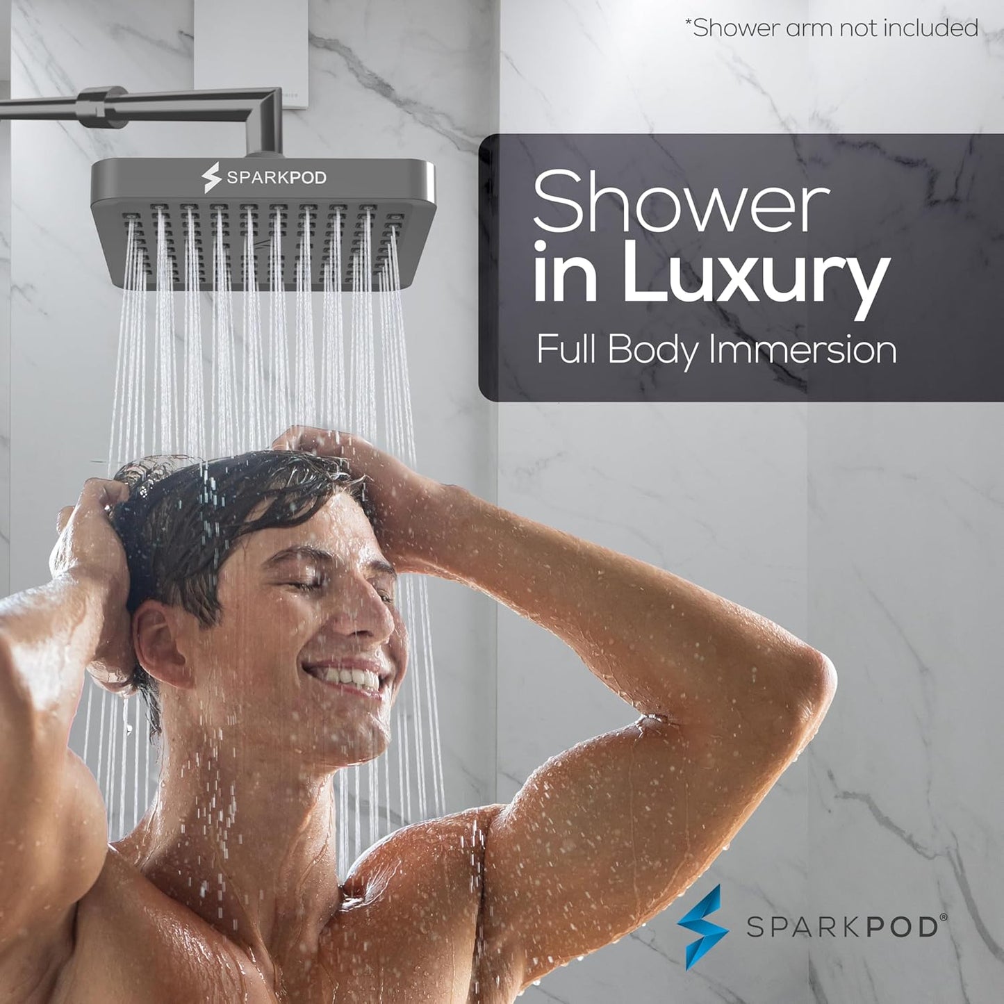 SparkPod Shower Head - High Pressure Rain - Premium Quality Luxury Design - 1-Min Install - Easy Clean Adjustable Replacement for Your Bathroom Shower Heads (Luxury Polished Chrome, 6 Inch Round)