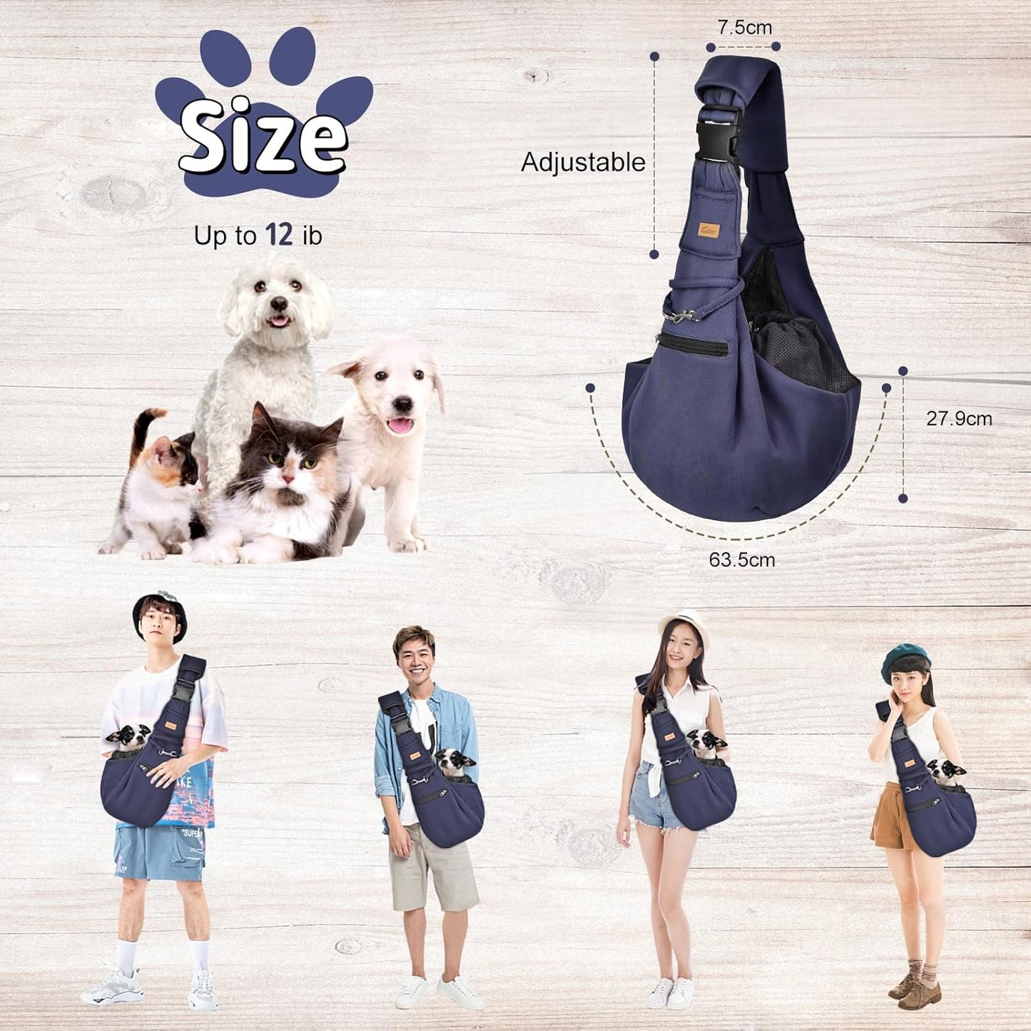 Cuby Adjustable Dog Cat Sling Padded Hard Bottom Pet Carrier Sling Soft Carrying Puppy Bag for Small Dogs Cats Outdoor Travel (Grayish-White)