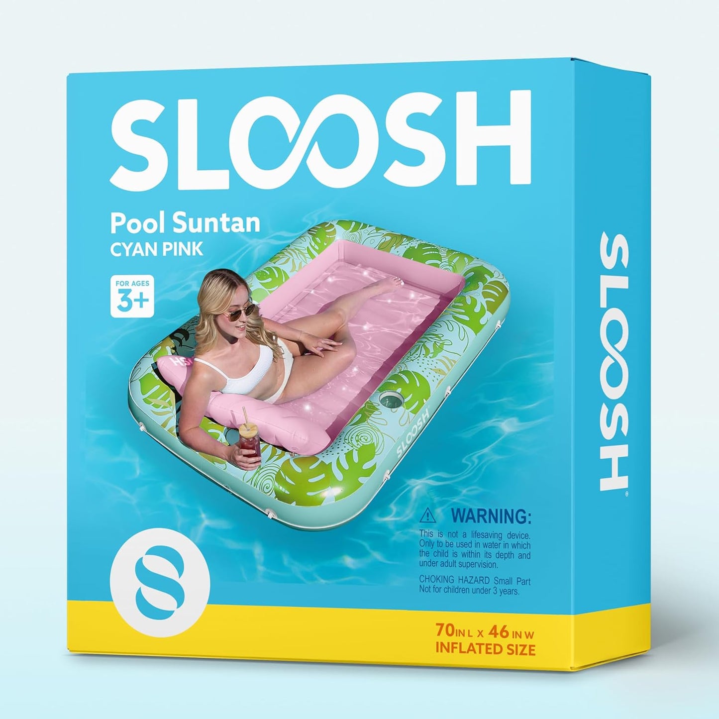 Sloosh Inflatable Tanning Pool Lounger Float-XL, 85" x 57" Extra Large Suntan Sun Tan tub for Adults, Bed Blow up, Raft Lounge Floatie, XL-Blue