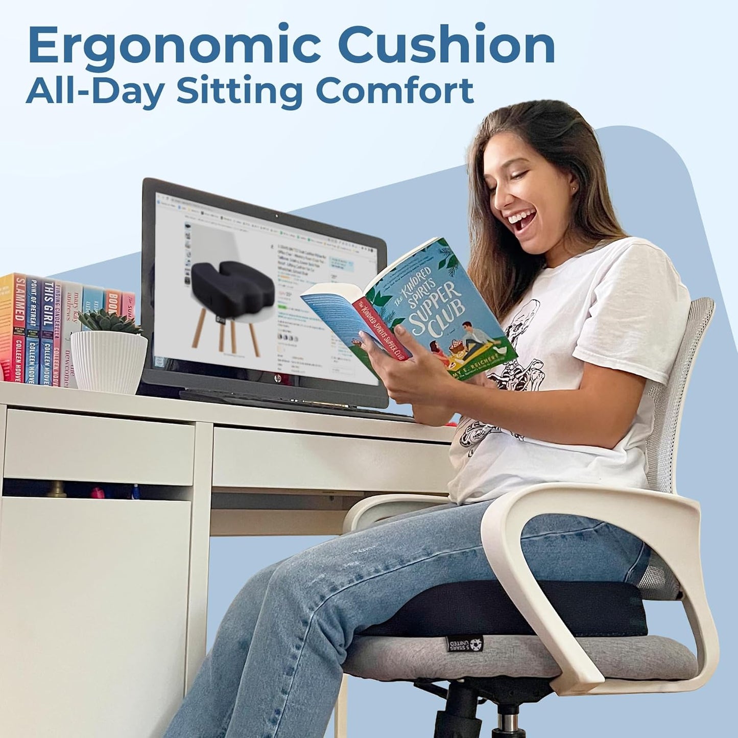 5 STARS UNITED Seat Cushion for Desk Chair - Tailbone, Coccyx Sciatica Pain Relief - Wheelchair Cushions, Black Mesh