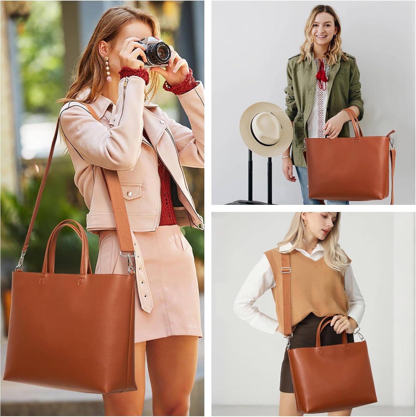 KALIDI Tote Bag Zipper Shoulder Bag Faux Leather Purses for Women Large Casual Handbag Work Dating College