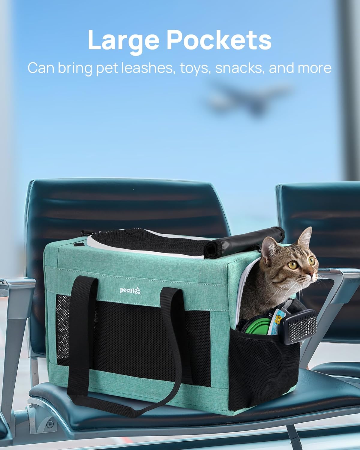 Pecute Cat Carrier Airline Approved, Thickened 5mm Steel Wire Frame, Stable Dog Carrier for Small Dogs, Breathable Foldable Pet Carrier with Sunshade, Suitable for Pets up to 5kg/11lbs (Dark Gray)