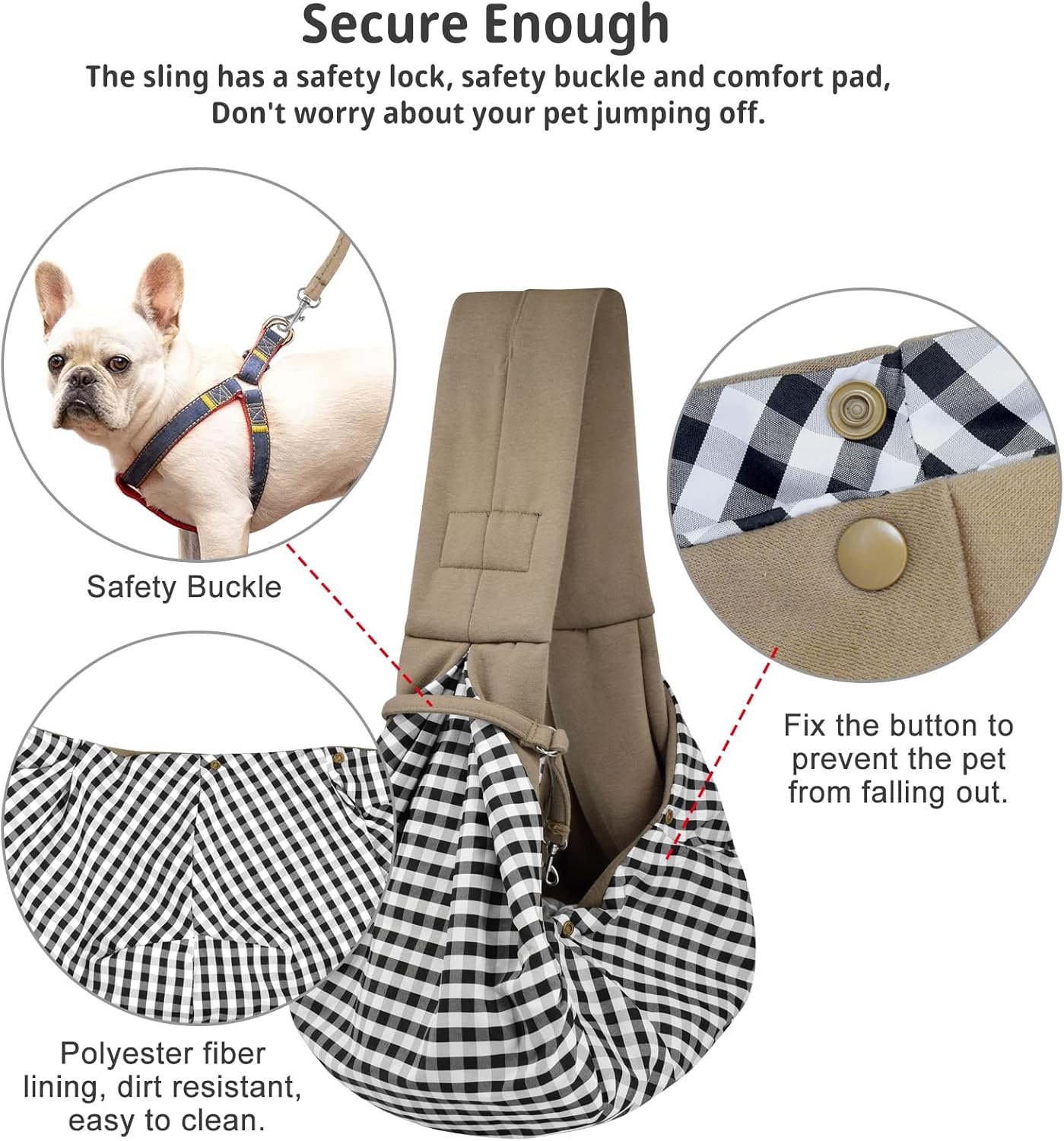 Cuby Adjustable Dog Cat Sling Padded Hard Bottom Pet Carrier Sling Soft Carrying Puppy Bag for Small Dogs Cats Outdoor Travel (Grayish-White)