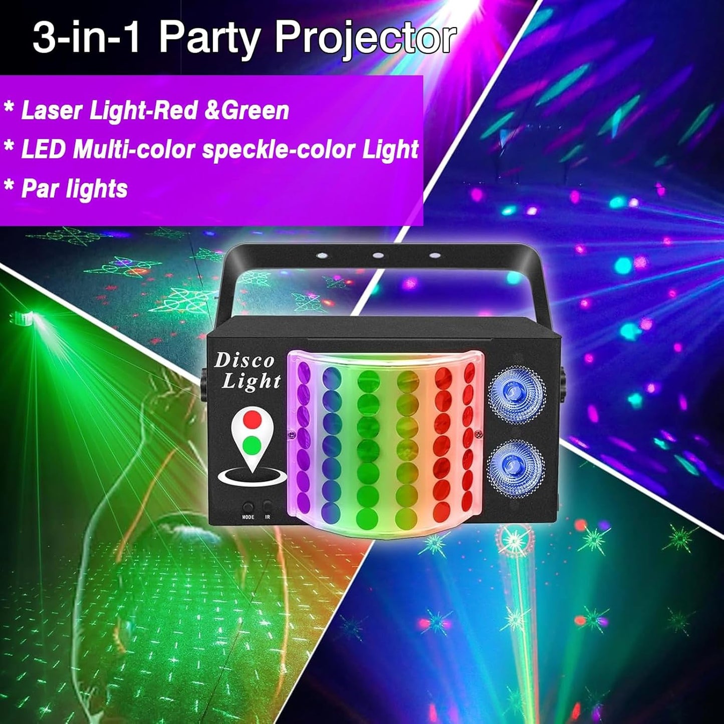 DJ Disco Light, Stage Party Lights, Rechargeable Laser Light Sound Activated RGB Led Flash Strobe Projector with Remote Control for Christmas Karaoke Pub KTV Bar Birthday Wedding
