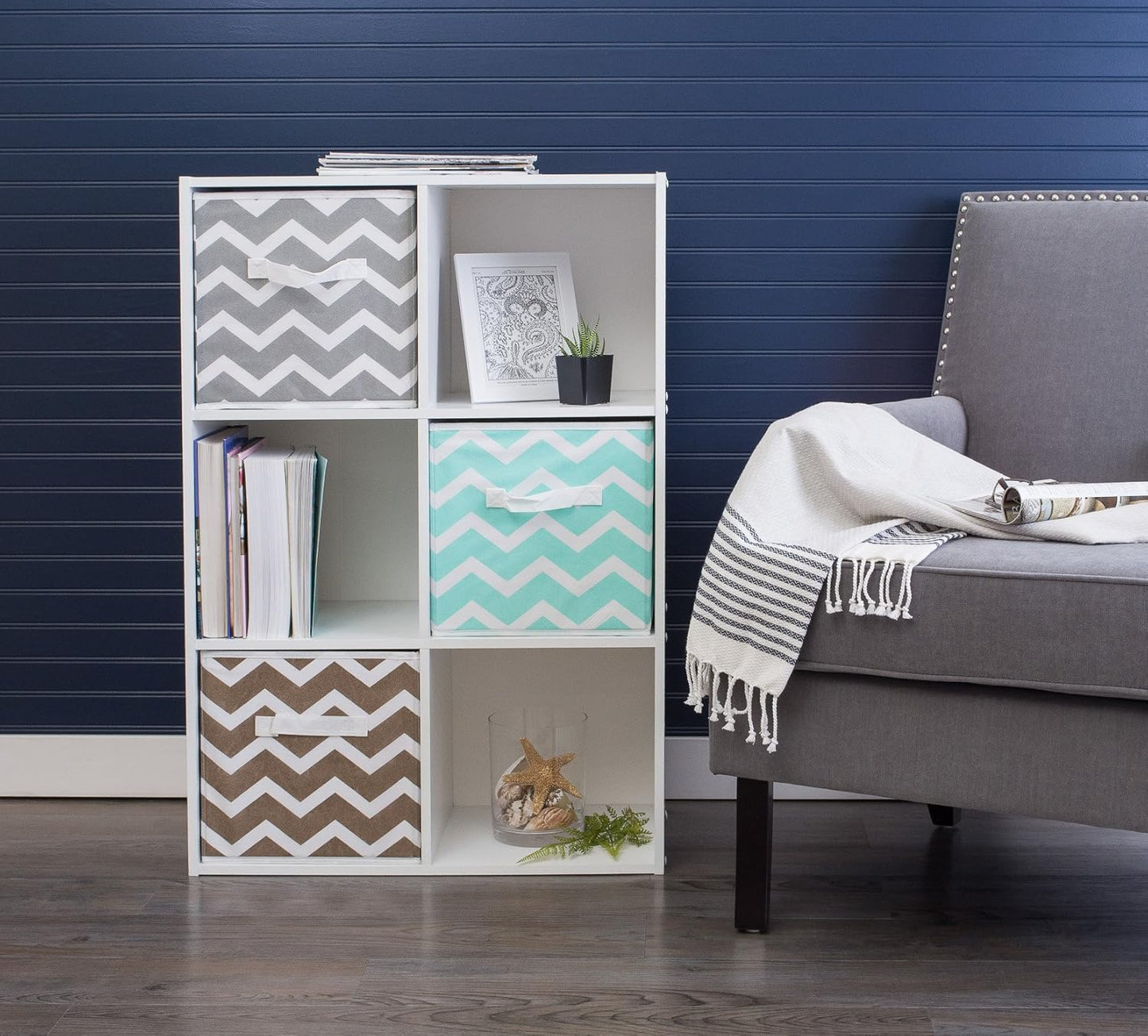 DII Foldable Fabric Storage Containers for Nurseries, Offices, Closets, Home Decor, Cube Organizers & Everyday Storage Needs, (Large - 11 x 11 x 11) Scroll Nautical Blue - Set of 2