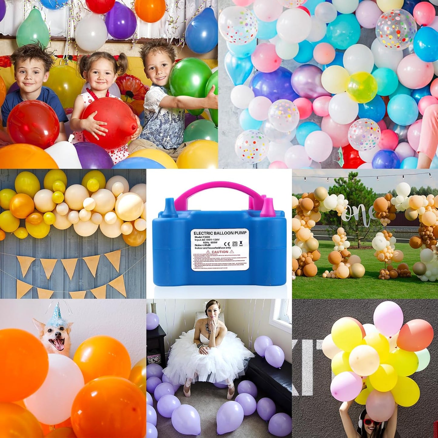 Electric Balloon Pump,Balloon Inflator, Dual Nozzle Electric Air Pump,Balloon Pump Balloons Blower 110V 600W for Party Decoration with Gifts:2 Balloon Tying Tools (Rose red)
