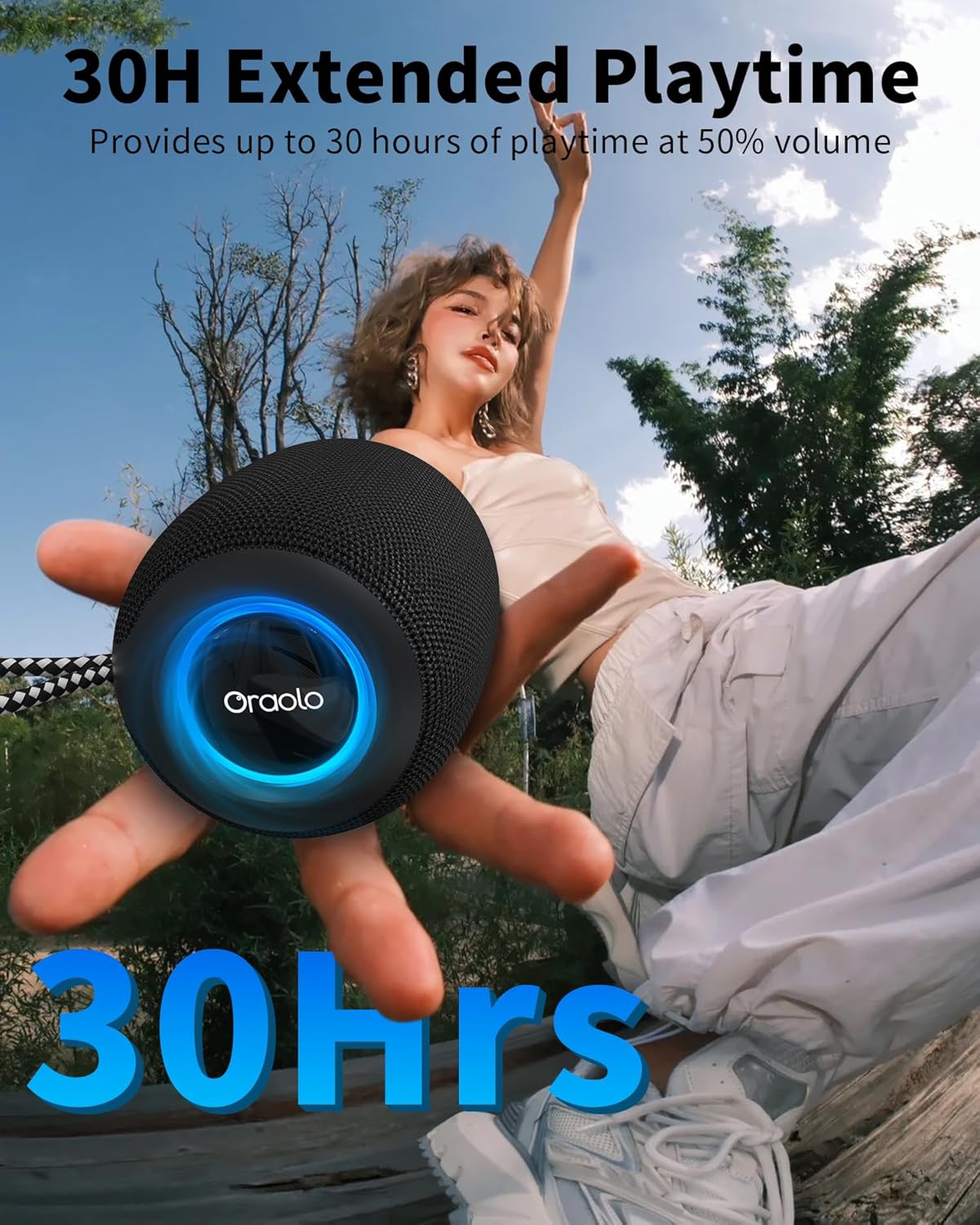 Oraolo Bluetooth Speaker, IPX7 Waterproof Portable Bluetooth Speaker with 16W Immersive Audio, 30H Playtime, LED Light, Bluetooth 5.3, Support TWS, Wireless Speakers for Outdoor Camping Home