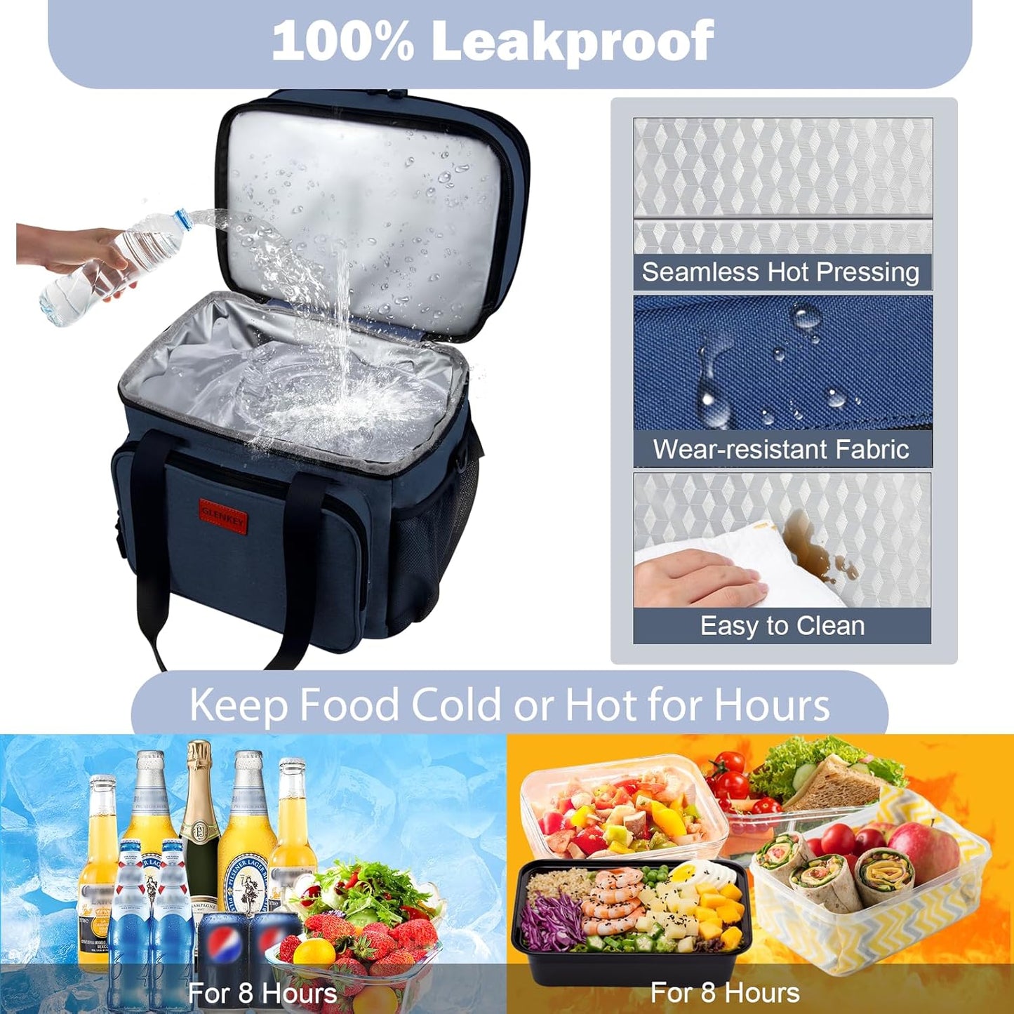 Expandable Large Lunch Bag, Double Deck Insulated Lunch Box Leakproof Durable Soft Cooler Bag for Men Women Adults Work Construction Beach Picnic Daytrip,16L,Black, GLENKEY