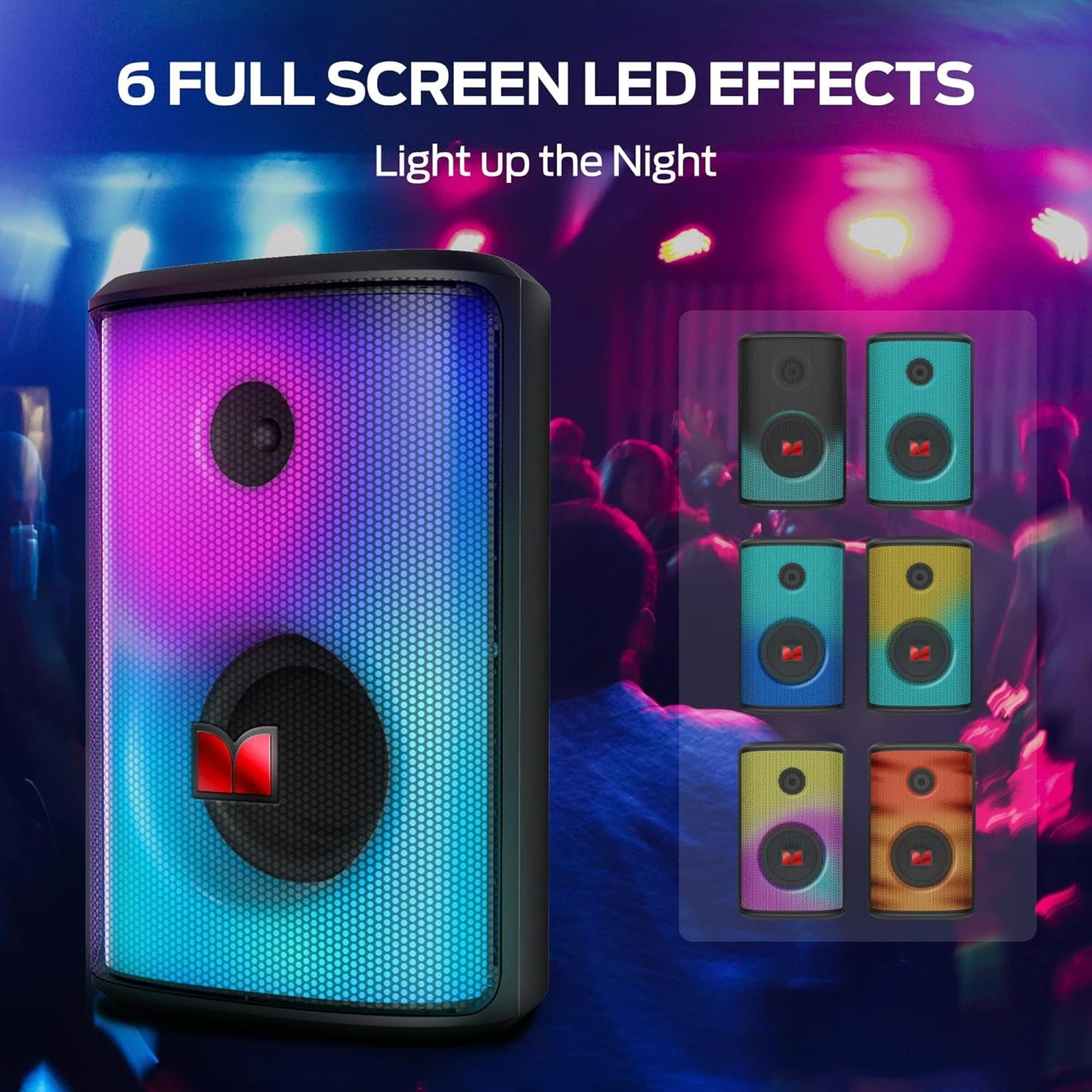 Monster Sparkle Bluetooth Speaker Loud, 120W Peak Portable Speaker with Powerful Sound and Heavy Bass, Full-Screen Colorful Lights, 24H Playtime, AUX, USB Playback, Waterproof