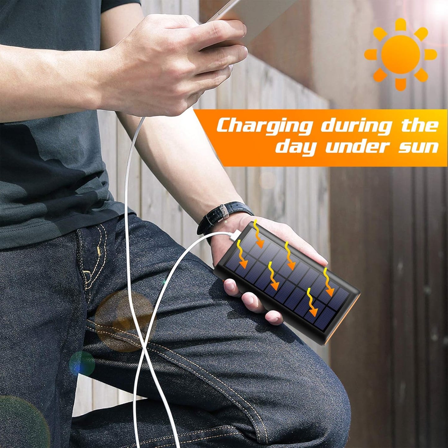 Solar Charger,26800mAh Solar Battery Power Bank Portable Panel Charger with LEDs and 2 USB Output Ports External Battery Pack for Camping Outdoor for Smartphone, Tablet and Android Cellphone