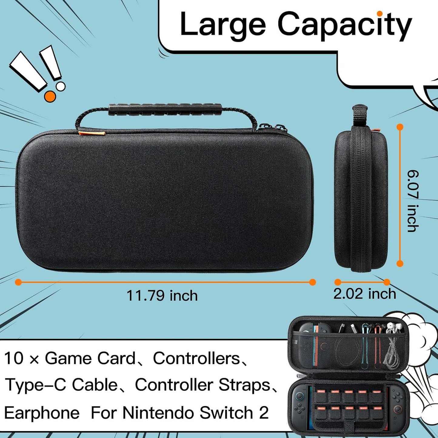 JETech Carrying Case for Nintendo Switch 2 (2025) 7.9 Inch, Hard Shell Portable Travel Bag with 10 Game Card Slots and Accessories Pouch, Lightweight Anti-Scratch Protection (Black)