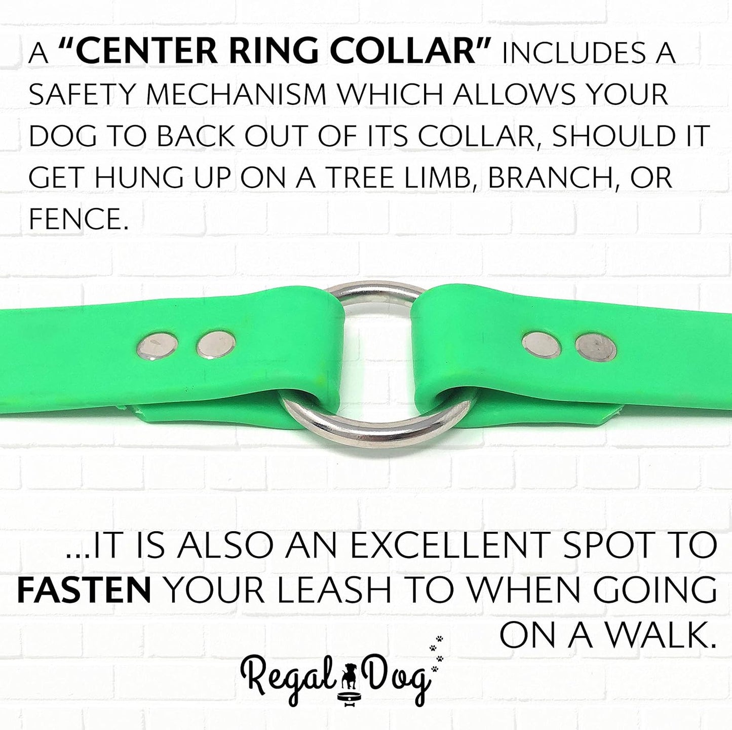 Regal Dog Products Medium Orange Dog Collar with Heavy Duty Double Buckle & D Ring | Vinyl Coated, Custom Fit, Adjustable Biothane Dog Collar Chew Resistant Waterproof Center-Ring Collar for Dogs