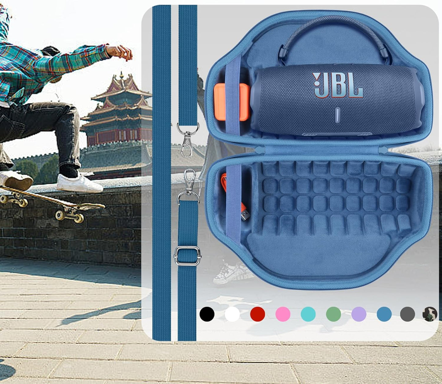 co2CREA Case for JBL Charge 6 Waterproof Portable Bluetooth Speaker, Hard Travel Case with Detachable Shoulder Strap (White Case)