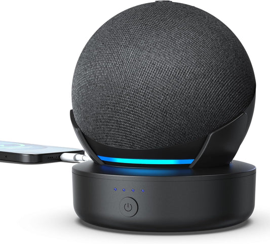 PlusAcc Battery Base for Dot 5th Gen & Dot 4th Gen & Cellphones - 5000 mAh Portable Charger Stand Holder, Rechargeable Charging Dock Station Compatible with Dot 5/4 Gen & Smartphones & Earbuds (Black)