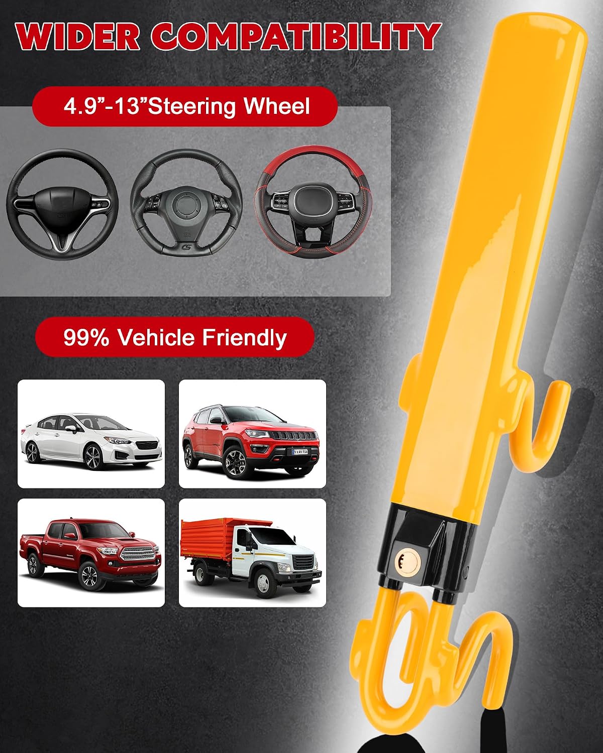 Tevlaphee Steering Wheel Lock Anti-Theft Car Device Heavy Duty Security Car Lock Antitheft Locking Devices Great Deterrent Adjustable Car Wheel Lock Anti Theft for Vehicle Truck with 3 Keys(Yellow)