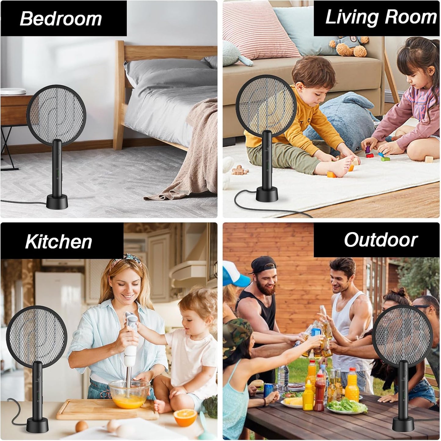 Gooqand Bug Zapper Racket, 2 in 1 Electric Fly Swatte with 3 Layer Safety Mesh, 4000V Fly Zapper with USB Rechargeable, Indoor Outdoor Fly Racket for Bedroom, Kitchen, Camping